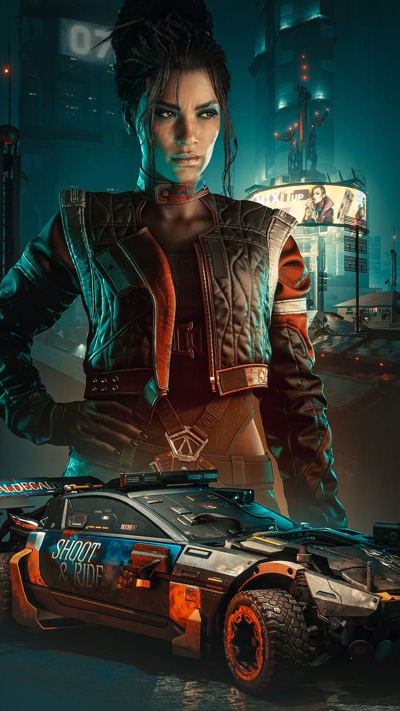 800x1422 Cyberpunk 3D, bonito, car, game, girl, poster, serious, video game, HD phone wallpaper