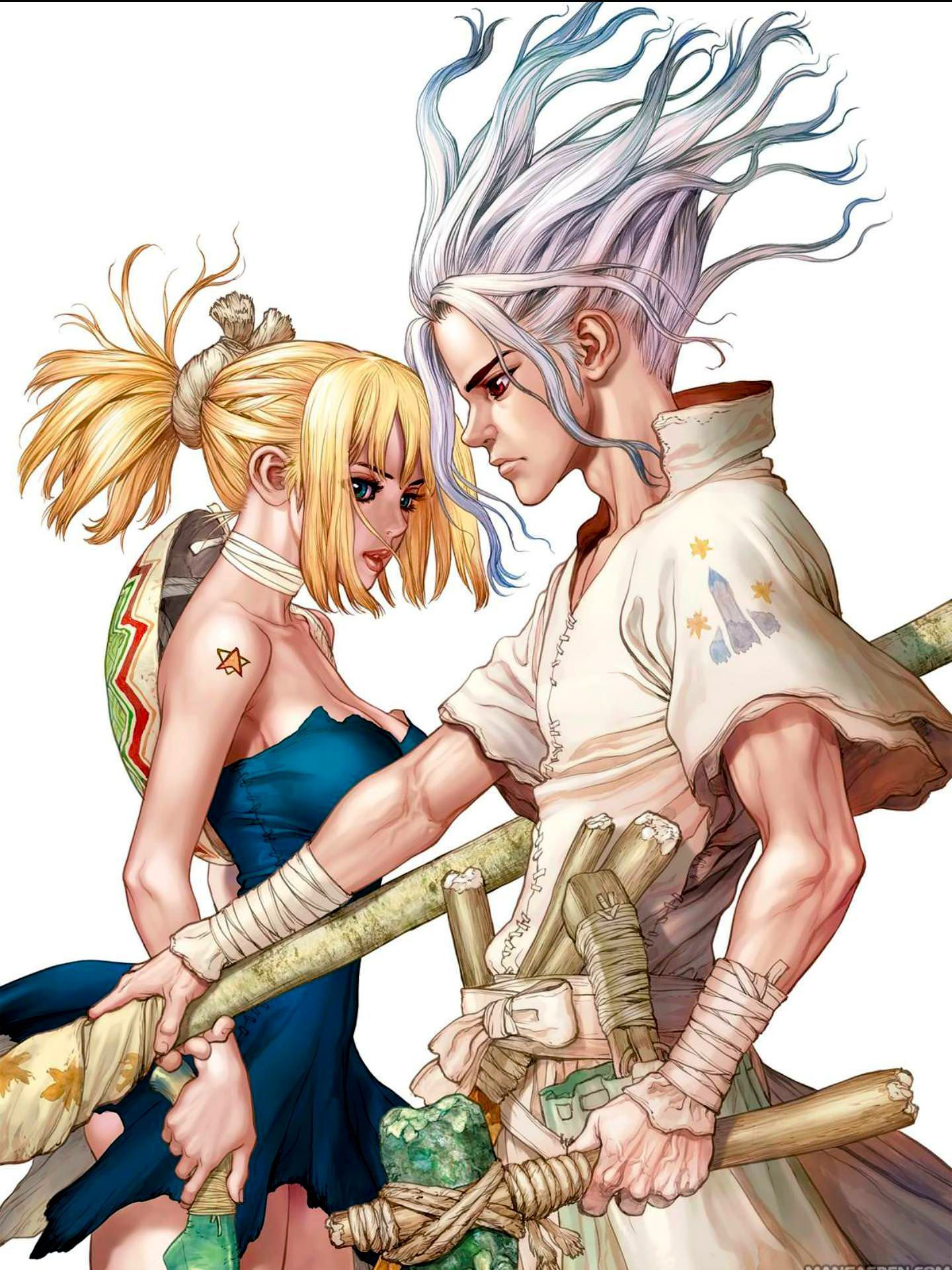 1440x1920 Boichi, blonde, women, Dr. Stone, cover art, Kohaku (Dr. Stone), Senkuu Ishigami, anime girls, anime, anime boys, fantasy artx1920 Wallpaper