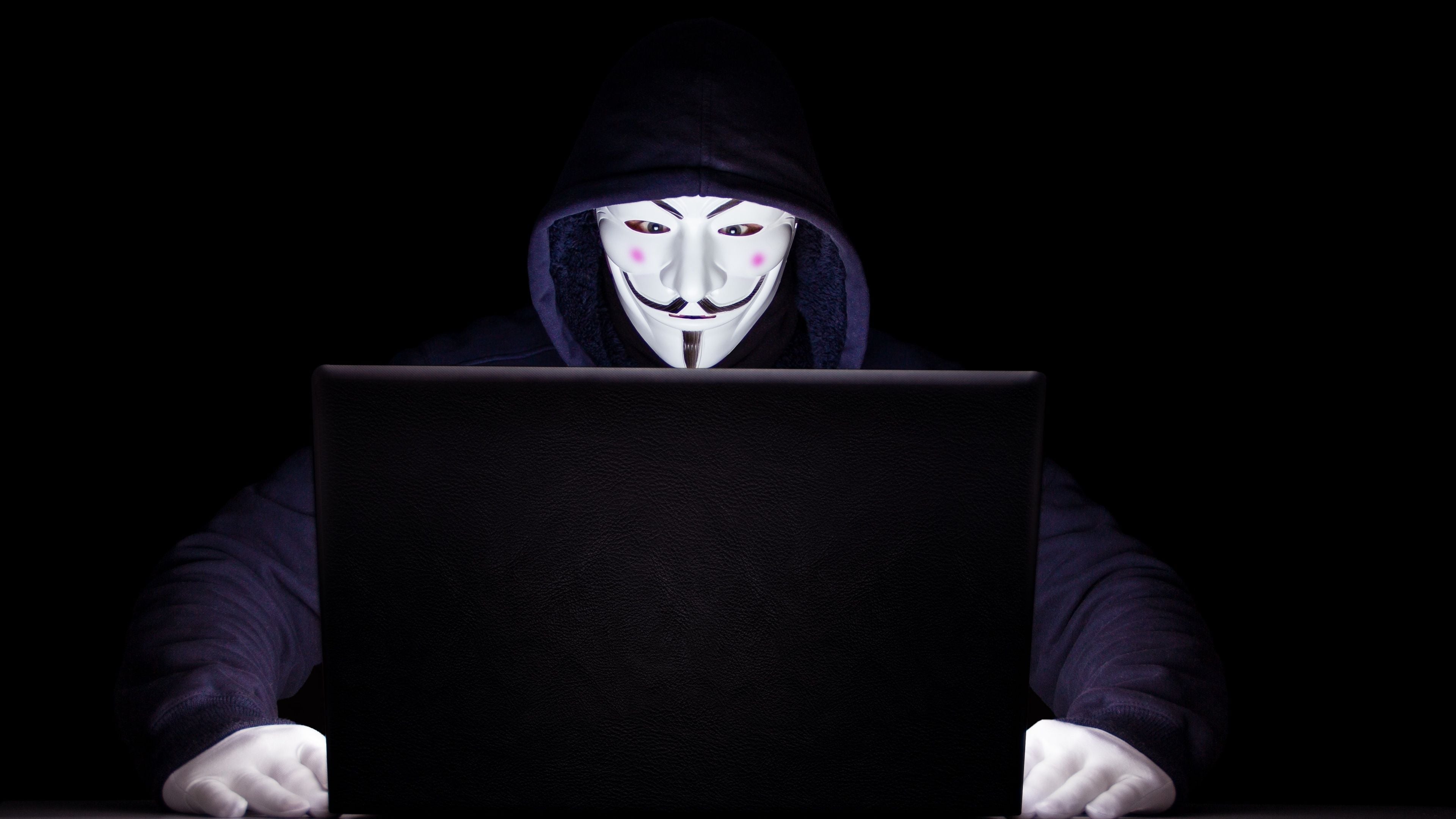 3840x2160 Anonymous Wallpaper 4K, Laptop, Hacker, Black background