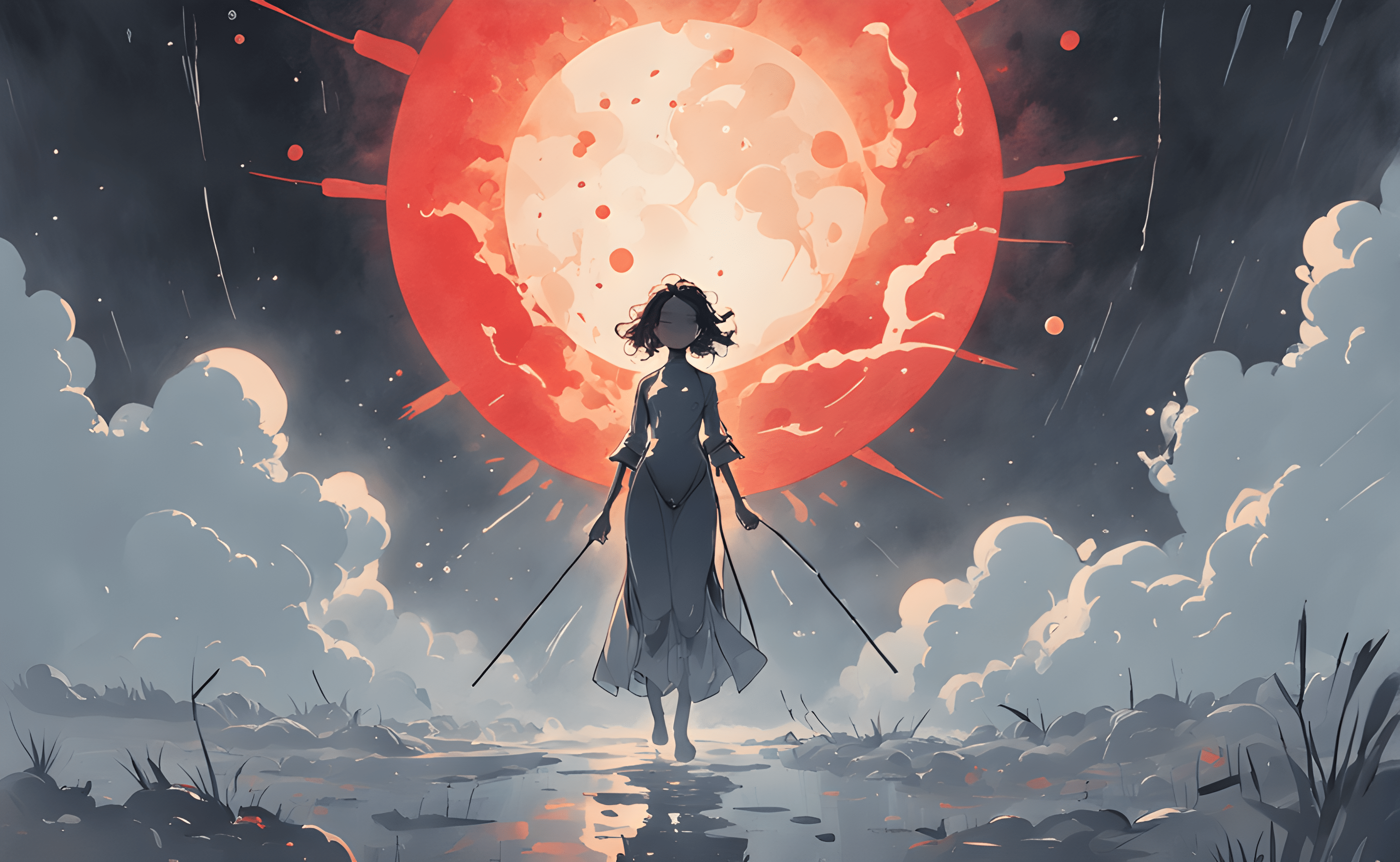 3328x2048 sun, fog, red, ai art