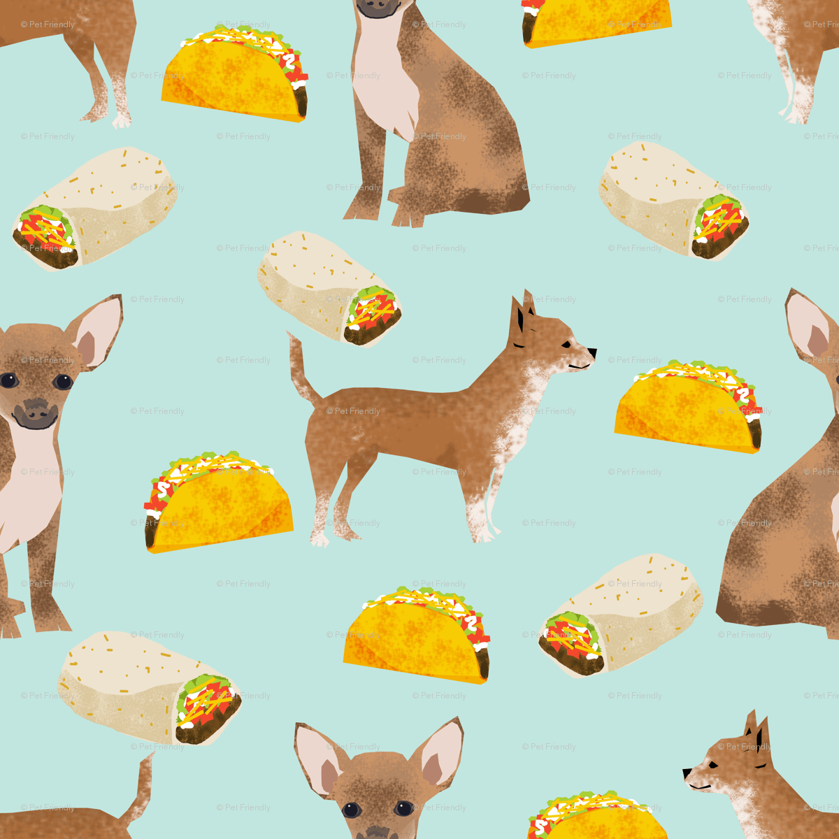 1200x1200 chihuahua food taco dog dogs pet dog cute chihuahua fabric with tacos burritos food novelty dog print