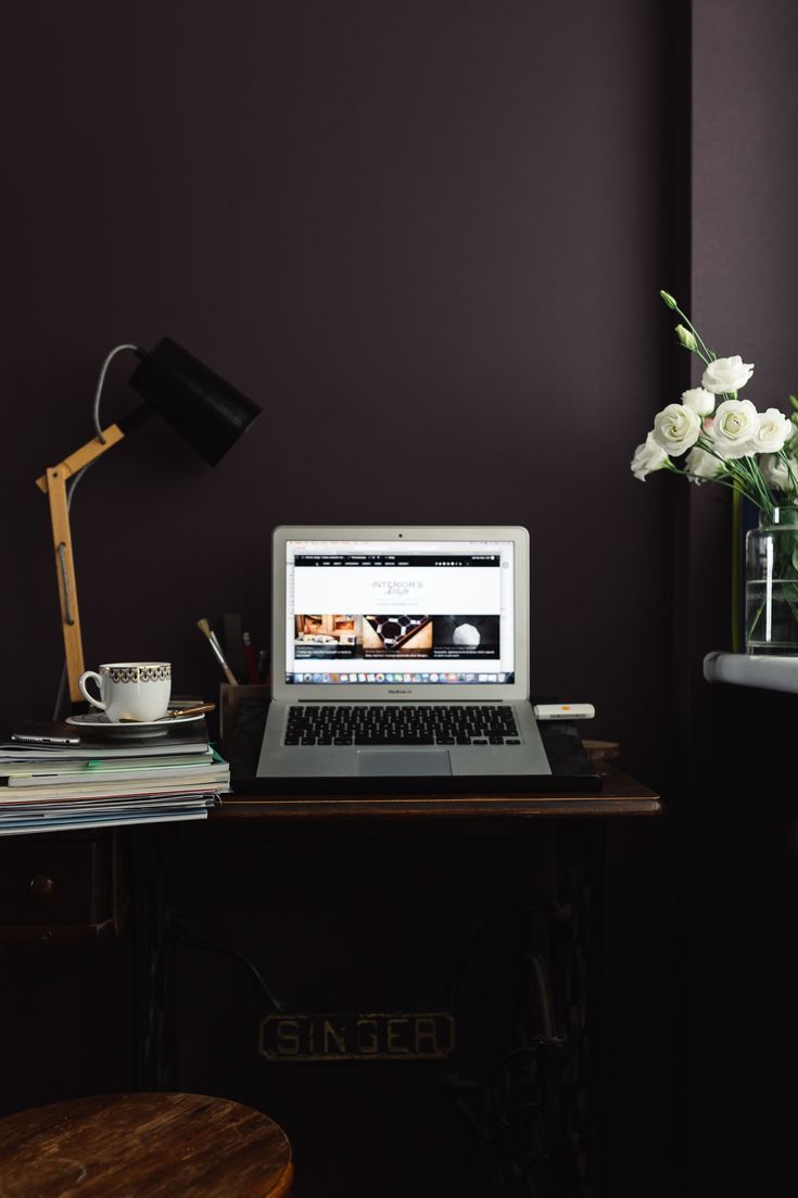 735x1103 HD wallpaper: Contemporary home office idea with dark walls, workspace, workplace. Contemporary home office, Home office decor, Contemporary house
