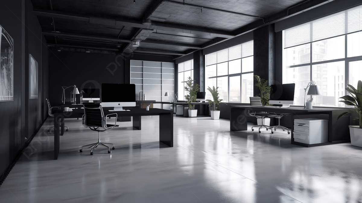 1200x673 An Office With Black Walls And Desks Background, 3D Rendering Office Background, HD Photography Photo, Office Background Image And Wallpaper for Free Download