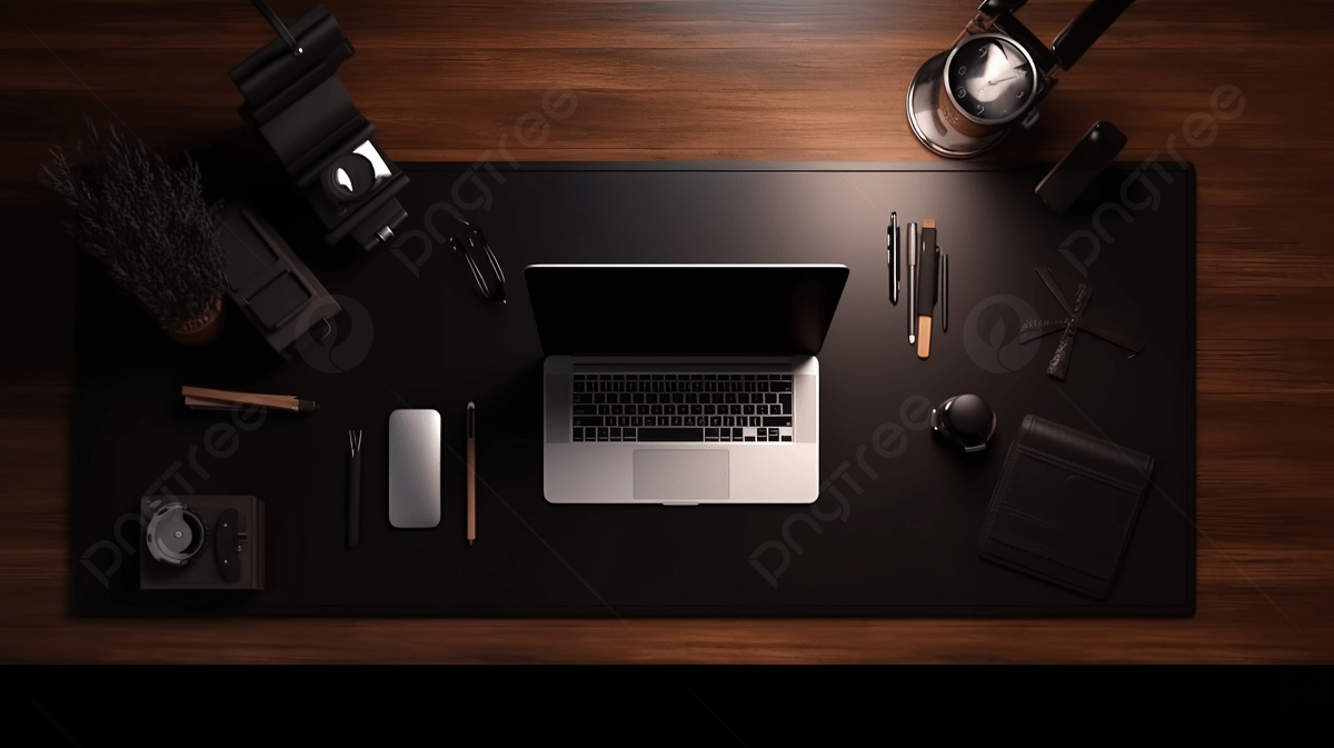 1200x673 Office Desk On Dark Brown Wood Table Background, Black Laptop Desktop On Bg Of Table Workspace, 3D Illustration Dark Wood Floor Desk With Laptop Computer, Pen Background Image And Wallpaper for Free