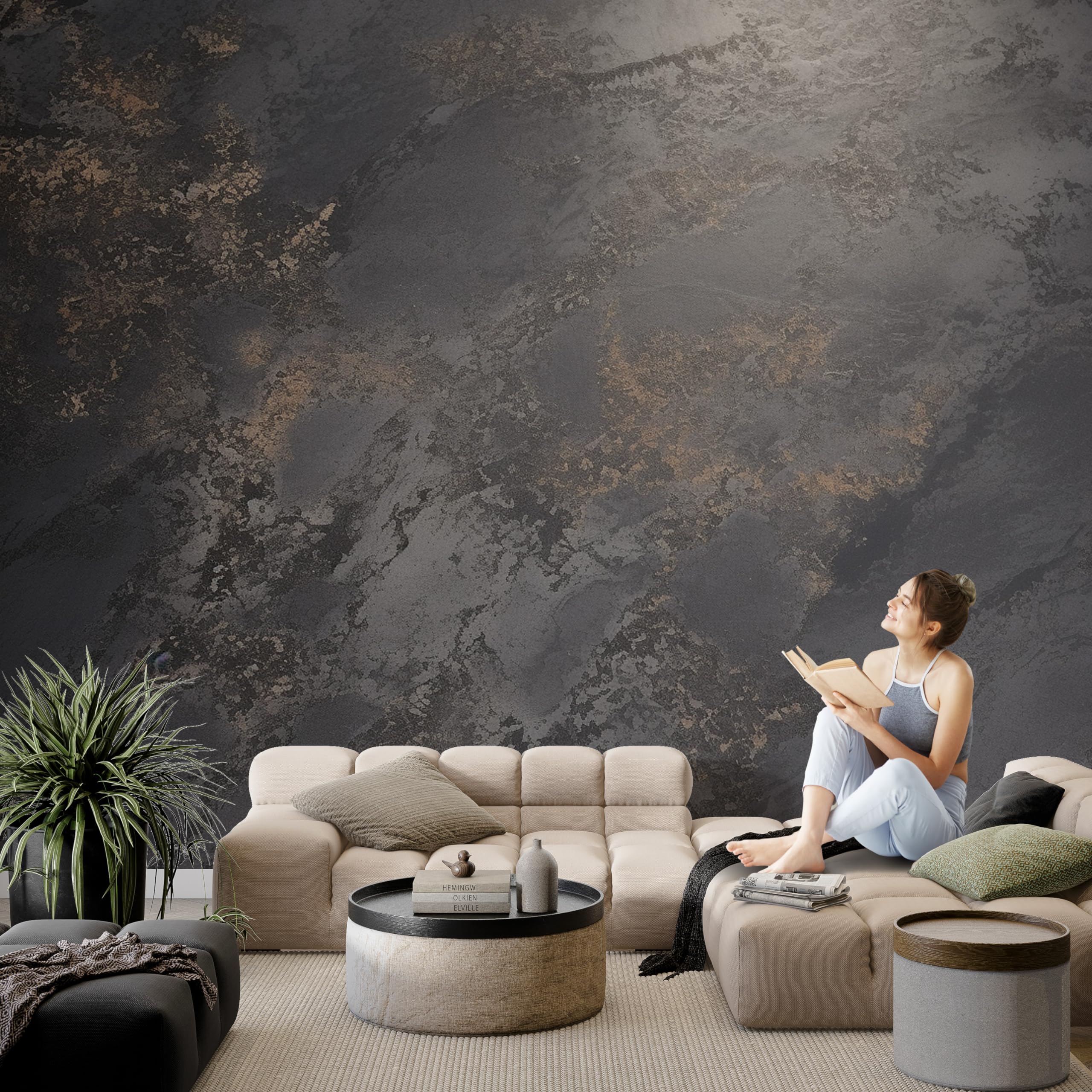 2560x2560 DEKOROS.COM Dark Concrete Textured Wallpaper, Living Room Bedroom and Office Wall Decor, Peel and Stick and Vinyl, Removable and Erasable (Peel and Stick, 138''Wx104''H)