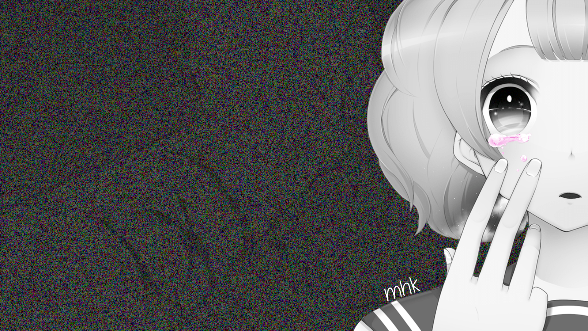 1920x1080 anime, anime girls, manga, noise, monochrome, sad, cryingx1080 Wallpaper