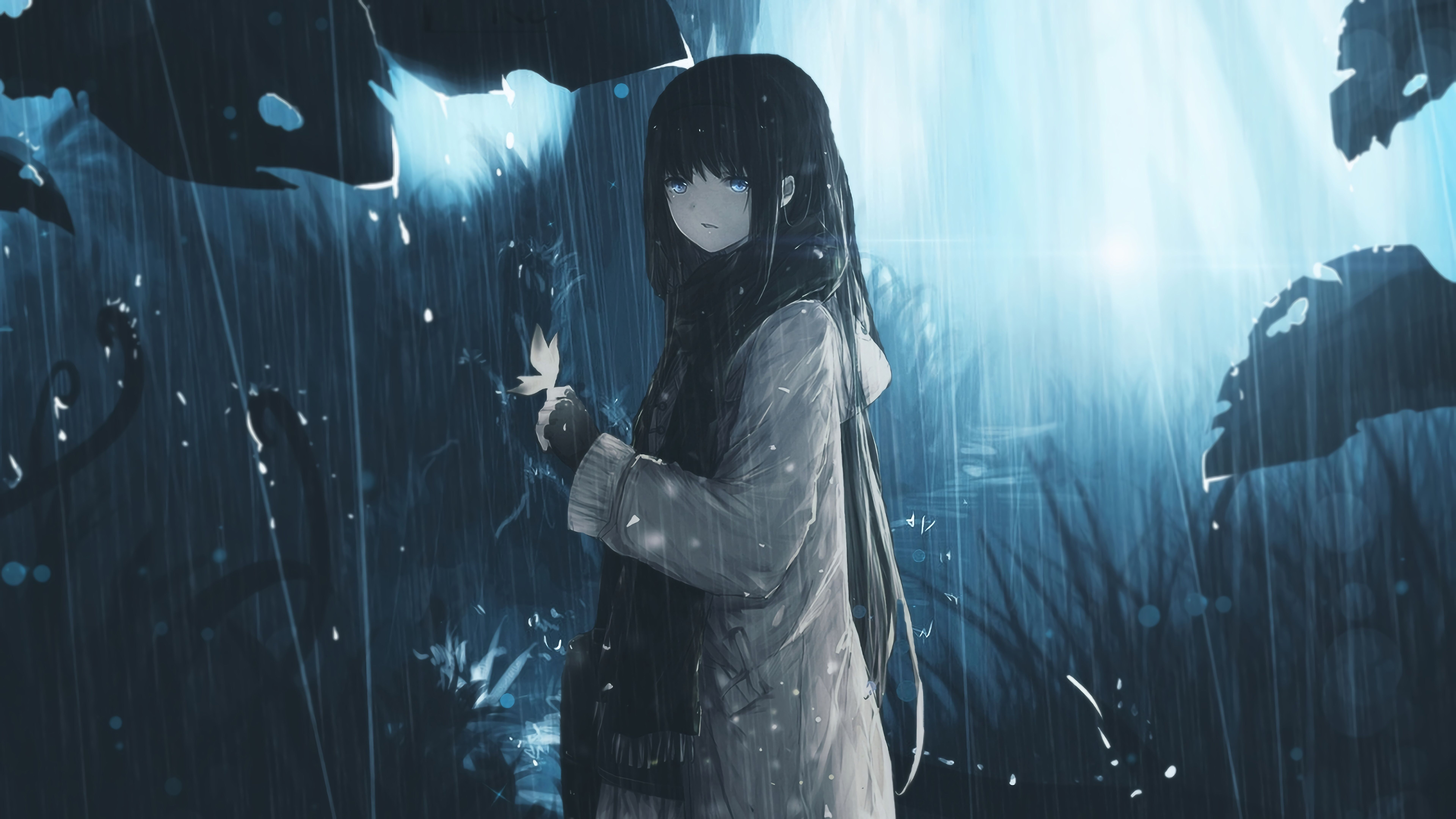 7680x4320 Sad Anime Girl in Rain