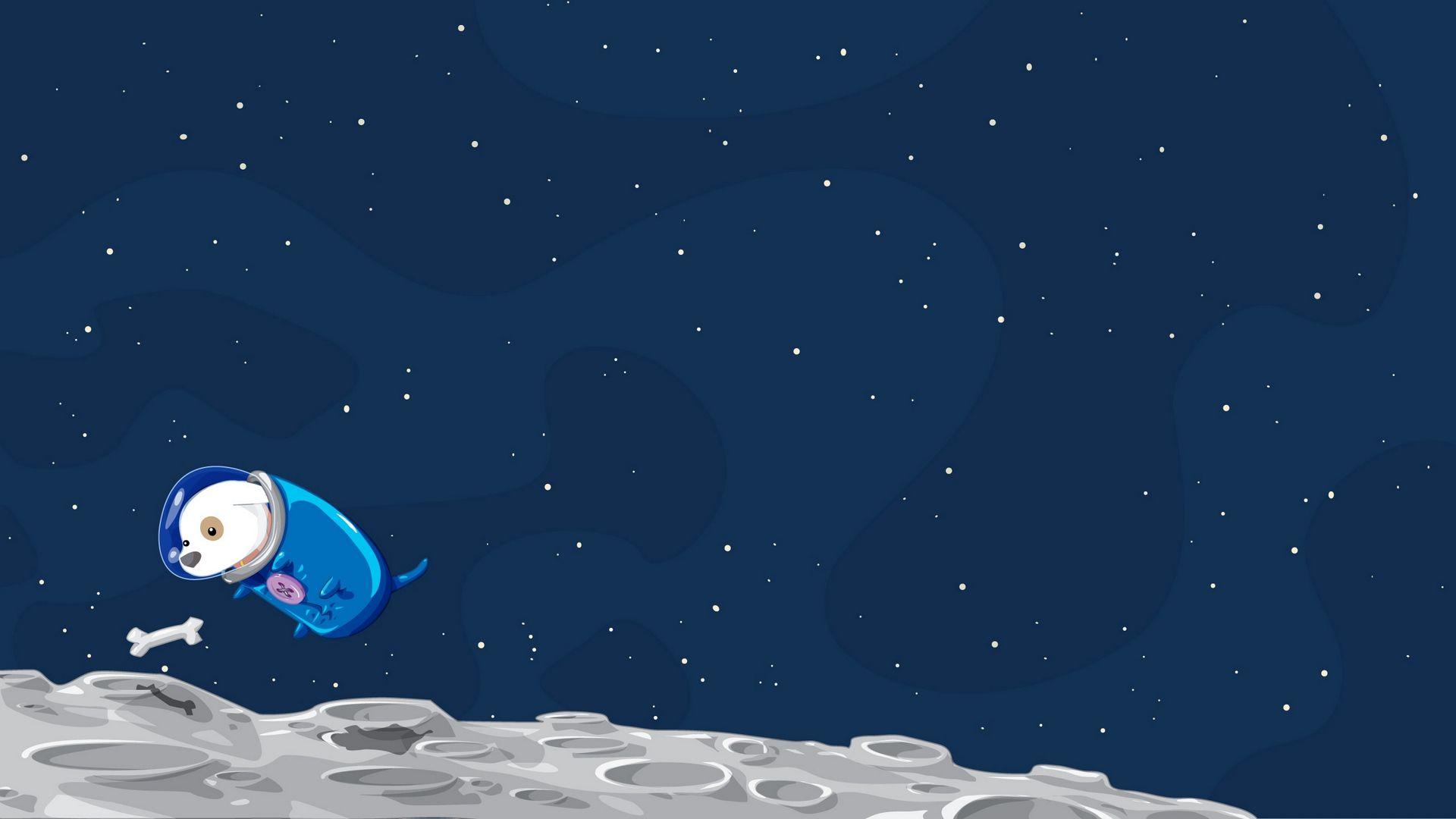 1920x1080 Download wallpaper 1920x1080 dog, space, flight, sky, bone