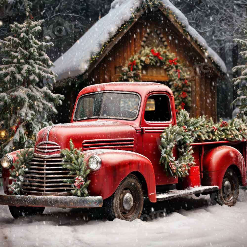 1000x1000 Kate Snow Christmas Tree Red Truck Backdrop for Photography