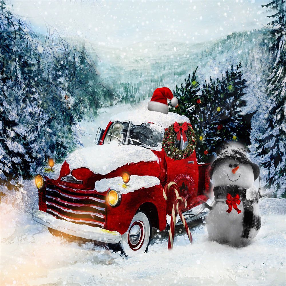 1000x1000 Kate Christmas Backdrop Tree Red Car Snowman for Photography