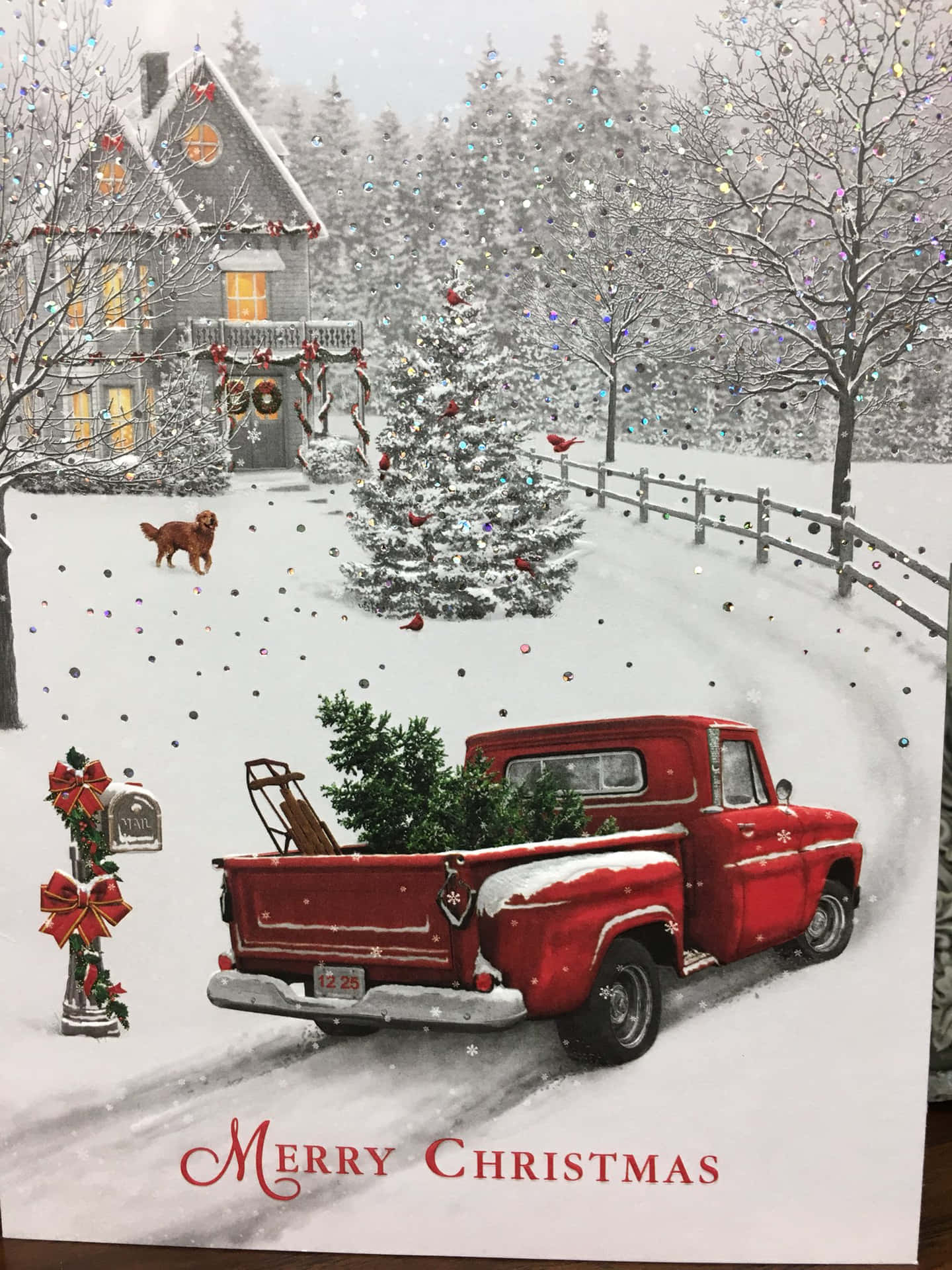 1440x1920 Download Celebrate the Holiday Season with Vintage Trucks and Christmas Decorations Wallpaper