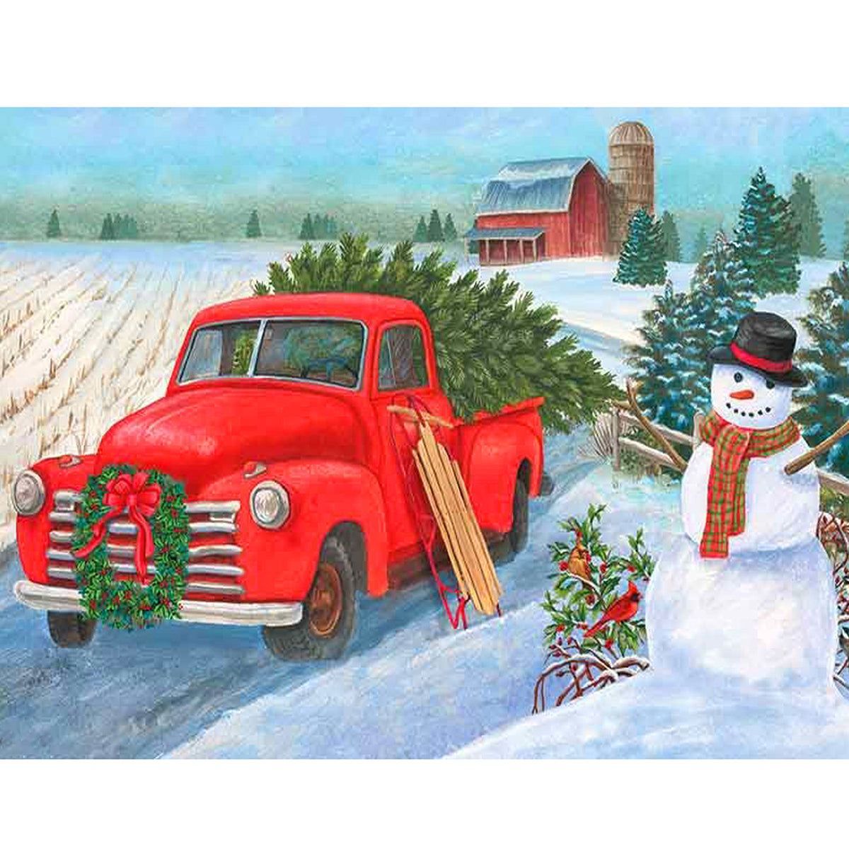 1200x1200 Christmas Red Car and Snowman 5D Diamond