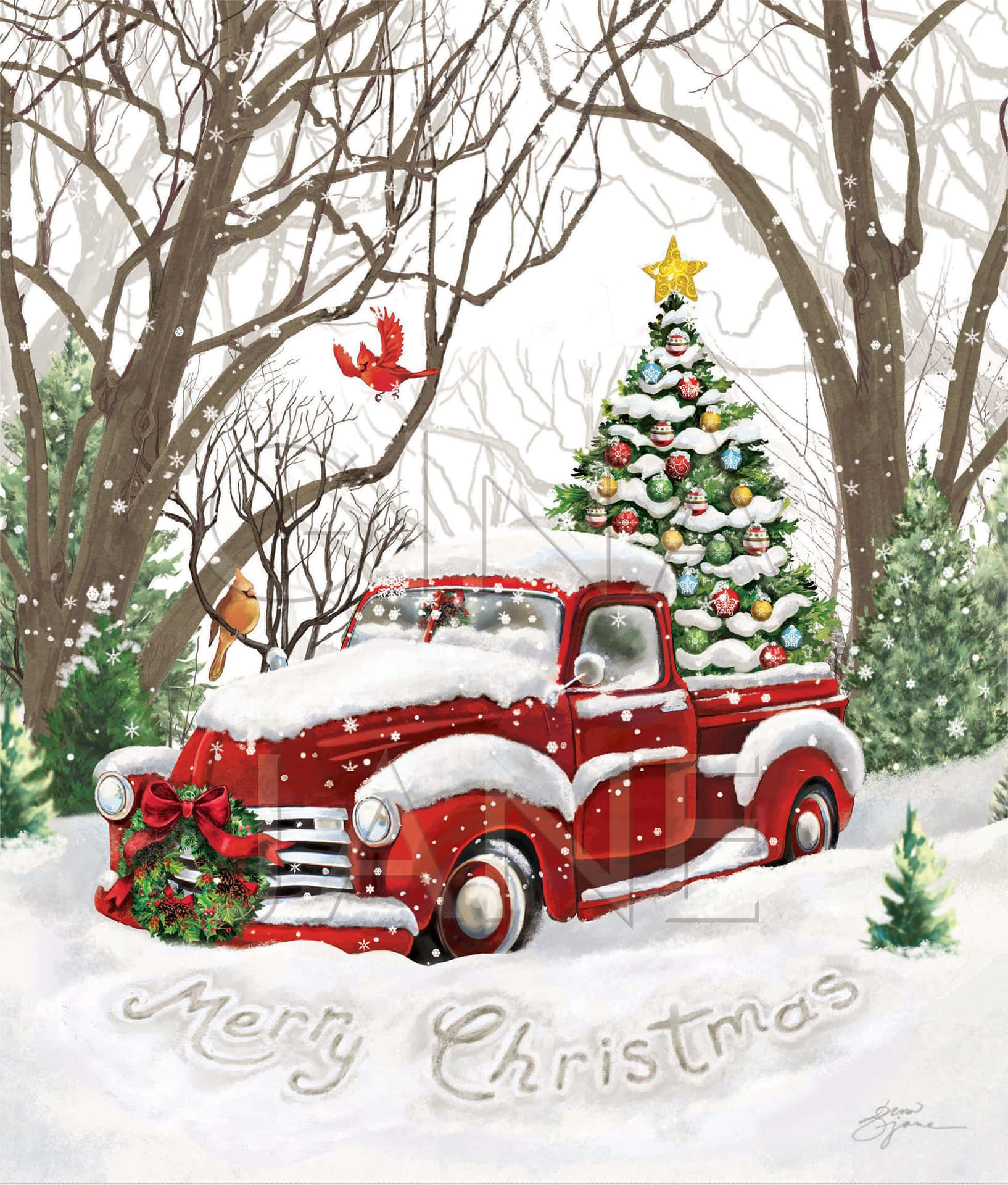 1634x1920 Download Vintage red truck bringing good cheer this holiday season Wallpaper