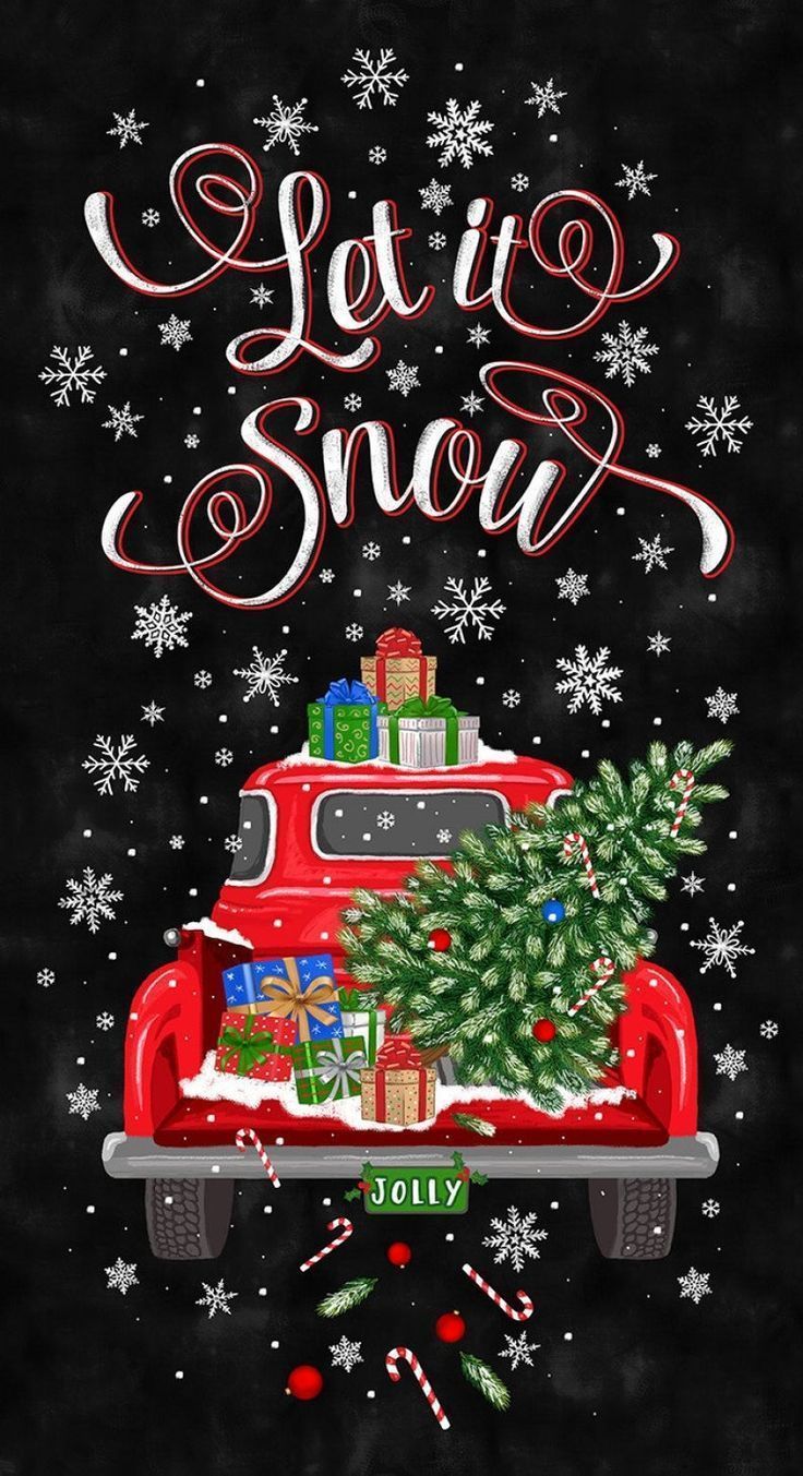 736x1353 Quilt Fabric, Let It Snow, Red Pick Up, Red Truck, Christmas Tree, Christmas Fabric, Fabric Panel, Holiday, Timeless Treasures. Christmas tree truck, Christmas wallpaper, Wallpaper iphone christmas