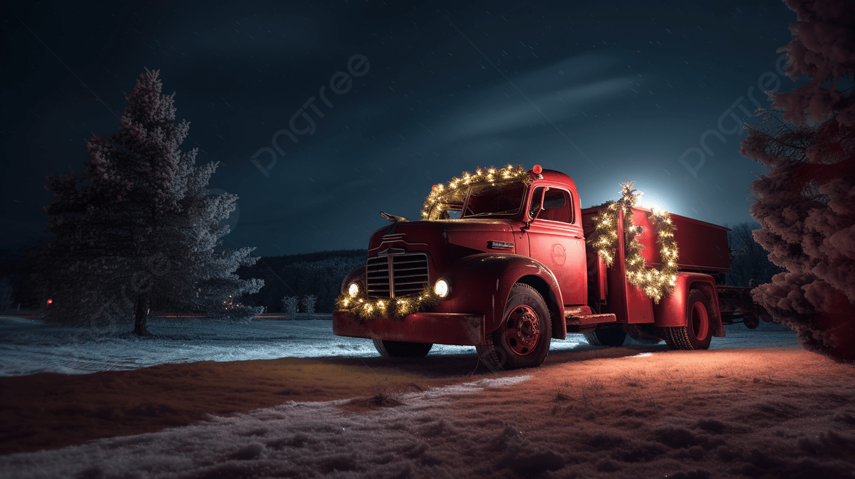 1200x673 Red Christmas Truck On A Snowy Night Background, Truck Christmas Picture, Truck, Christmas Background Image And Wallpaper for Free Download