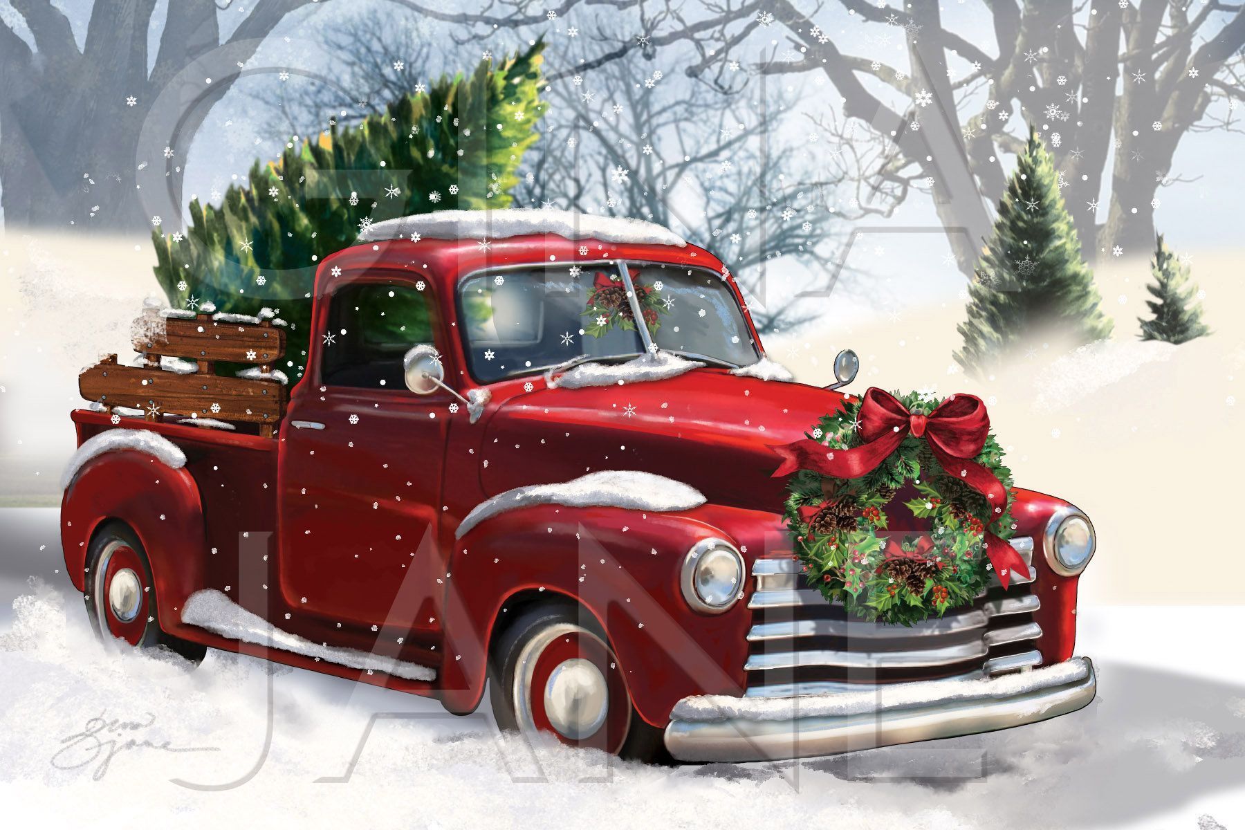 1800x1200 Vintage Christmas Truck Wallpaper