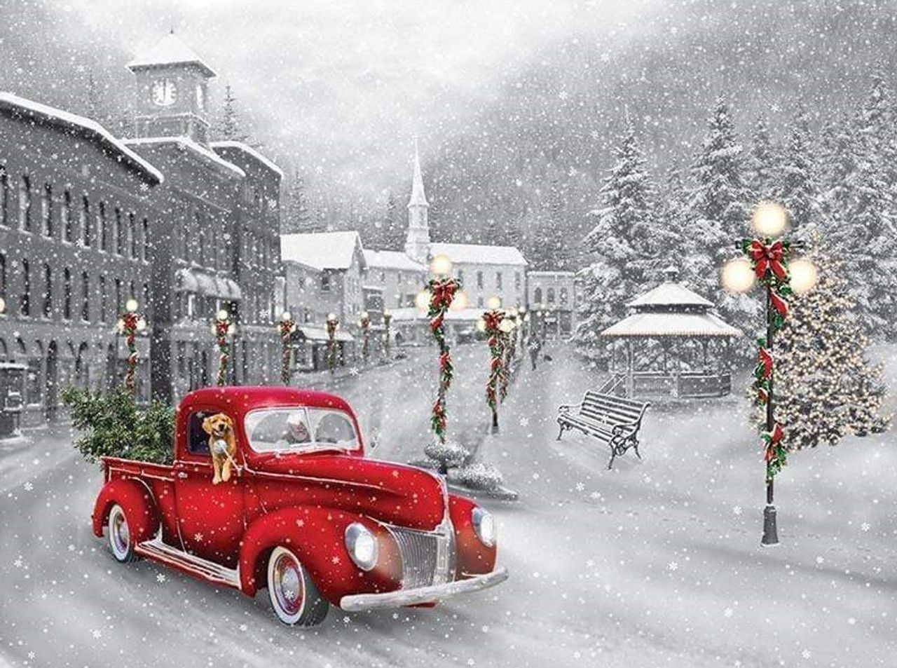 1280x953 5D Diamond Painting Red Truck Christmas Tree Kit