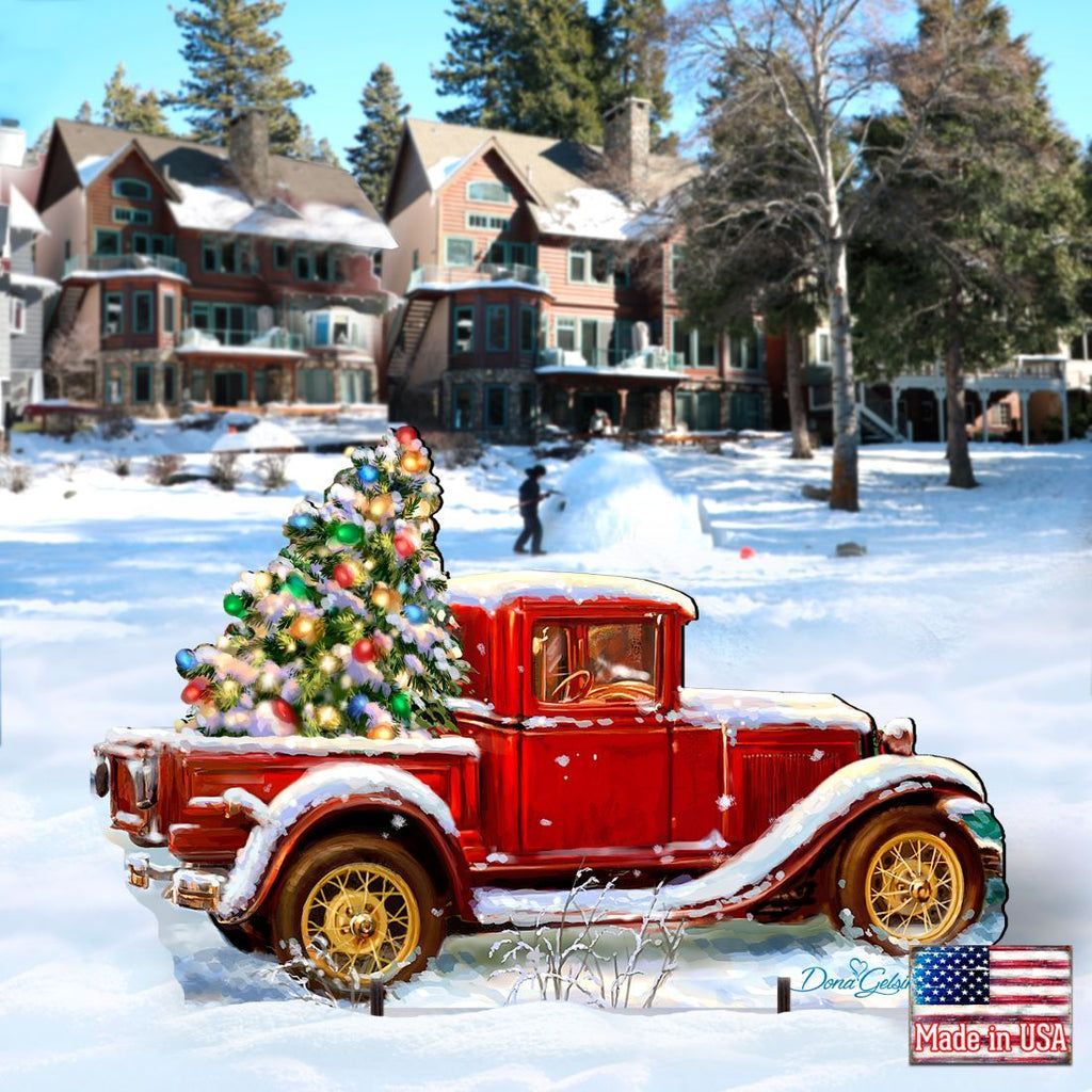 1024x1024 Old Fashion Truck Christmas Outdoor Yard Sign by D. Gelsinger. Christmas Santa Snowman Décor
