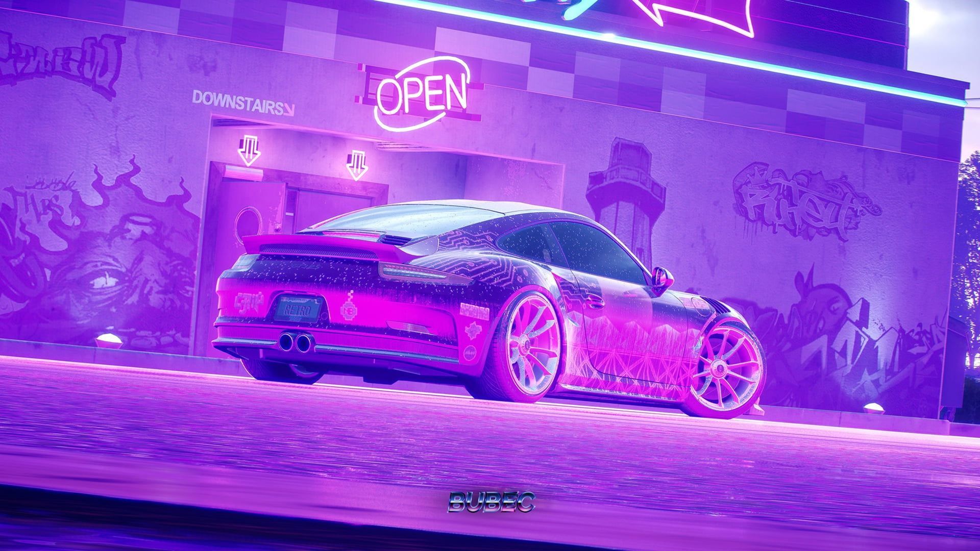 1920x1080 Neon Porsche Wallpaper