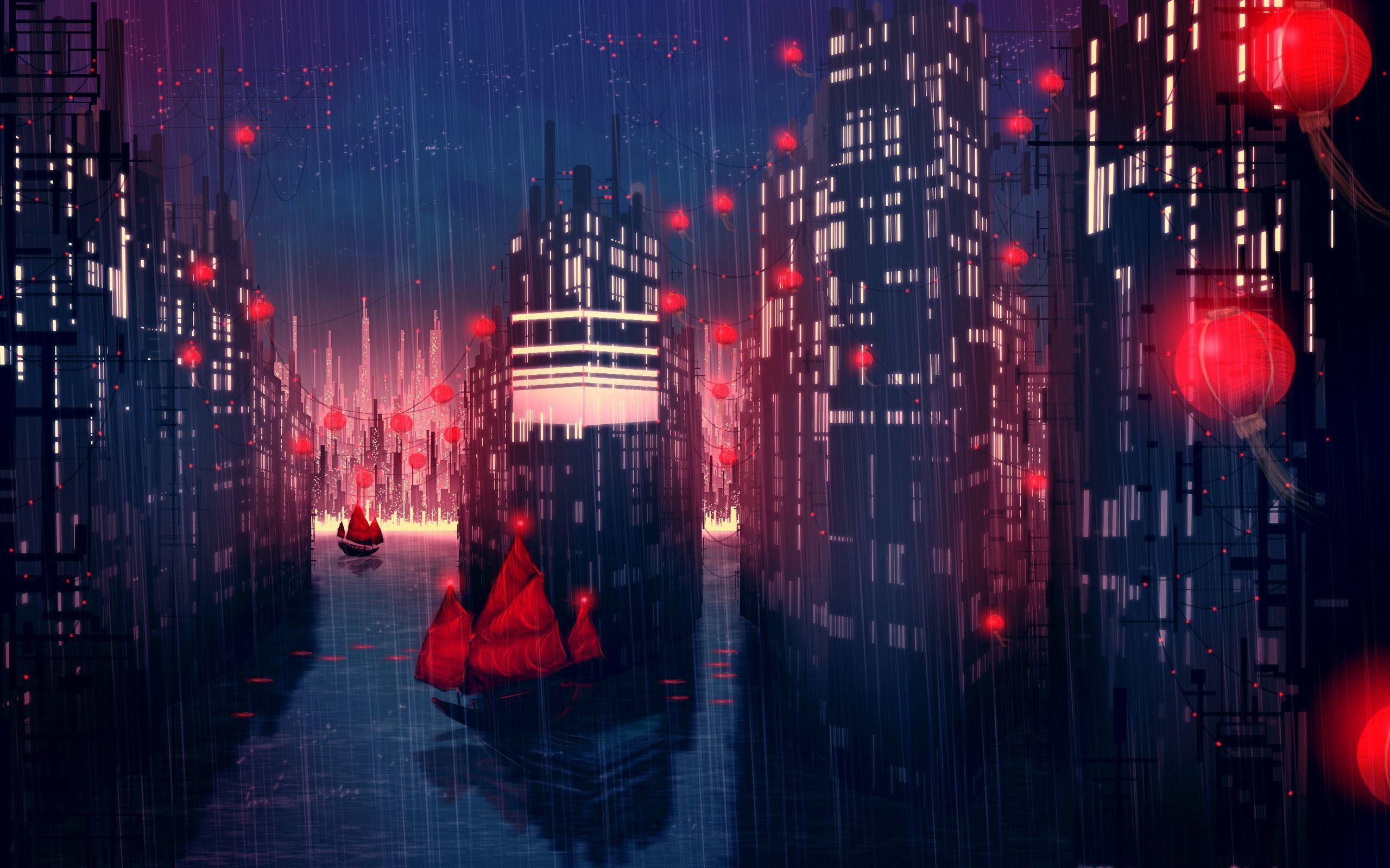 2560x1600 Night Anime Scenery Wallpaper. Scenery wallpaper, Anime scenery, Cityscape wallpaper