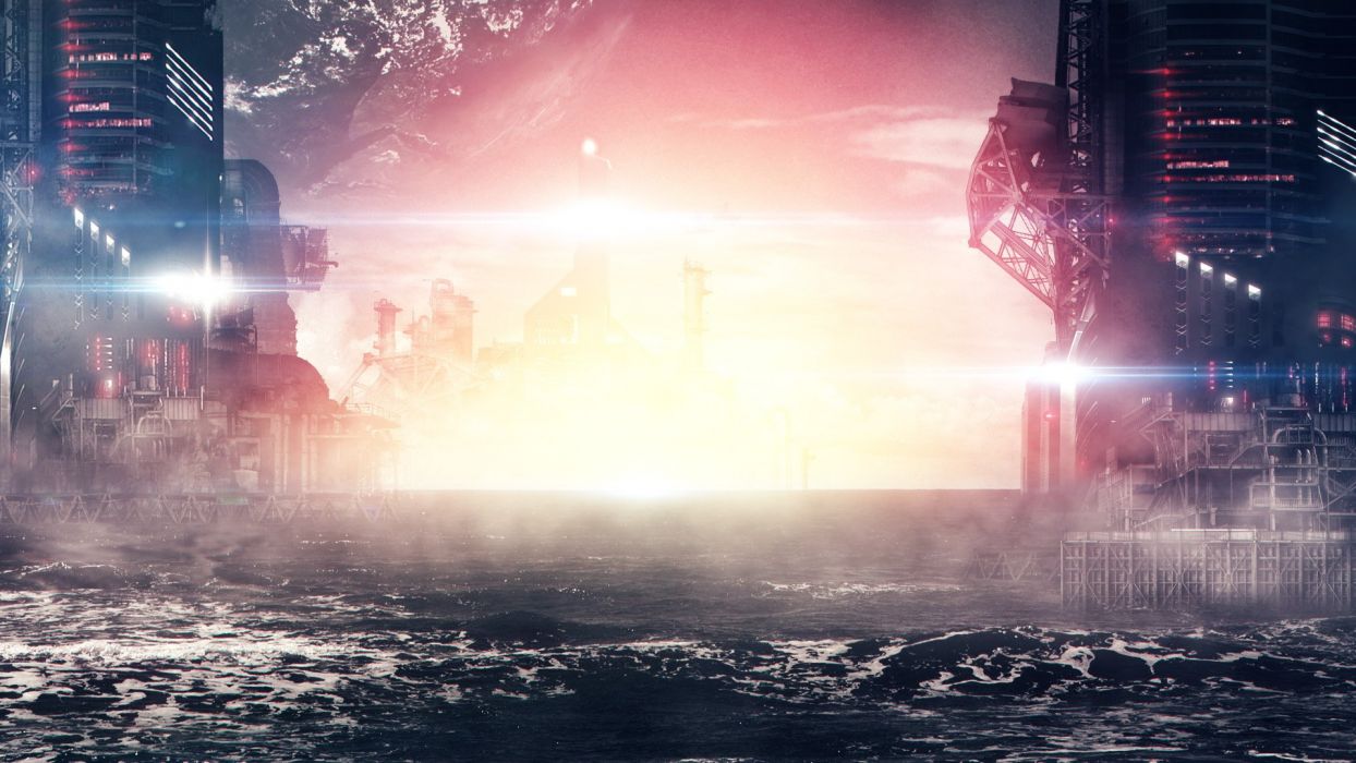 1244x700 Landscape sunshine anime city wallpaperx1080