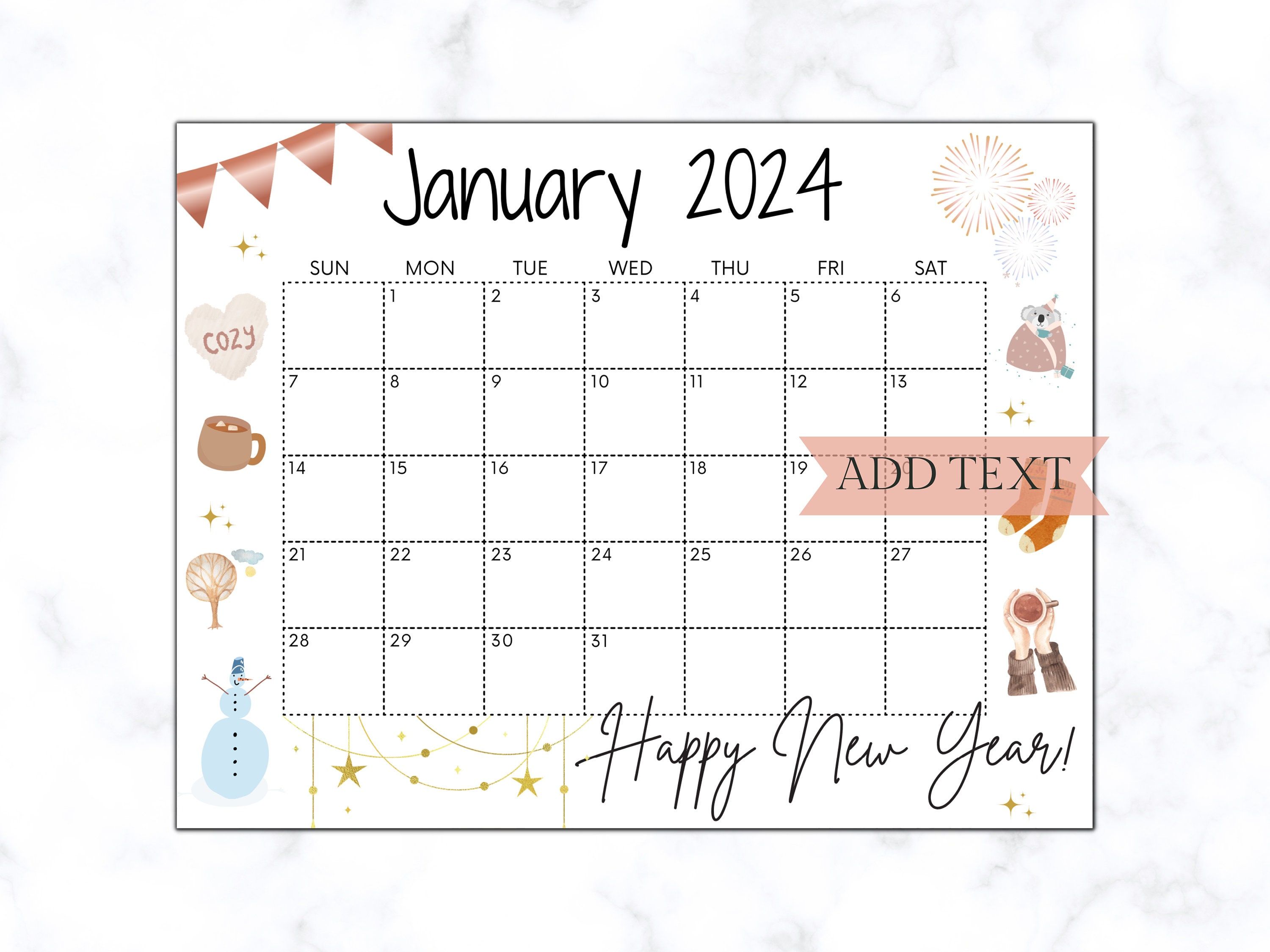 3000x2250 Editable January Calendar 2024 Printable Wall Calendar 2024