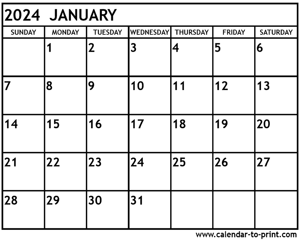 1200x960 January 2024 Calendar Printable