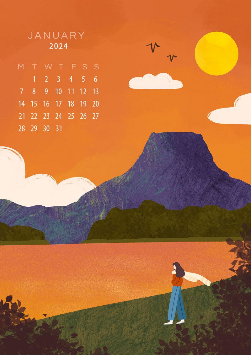 800x1132 January Calendar 2024 Watercolor Style Template. PSD Free Download