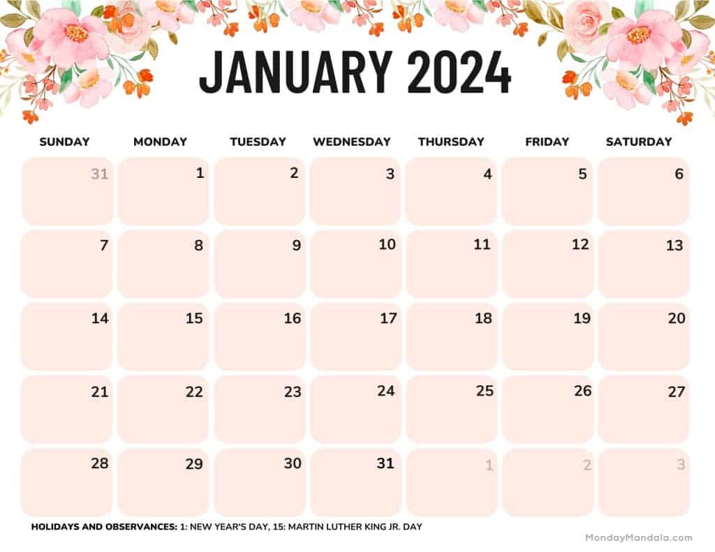 1024x791 January 2024 Calendars (Free PDF Printables)