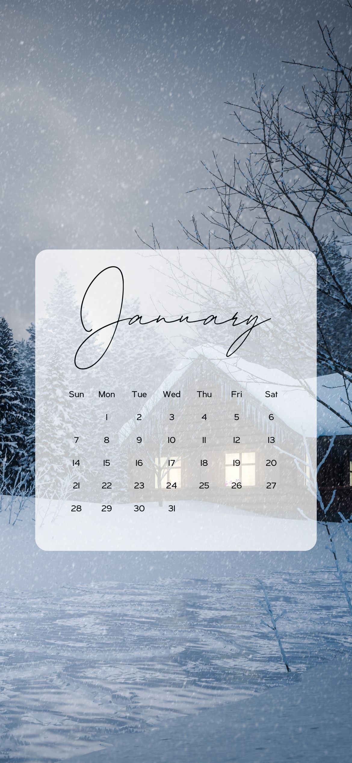 1170x2532 January Calendar Wallpaper Aesthetic Background