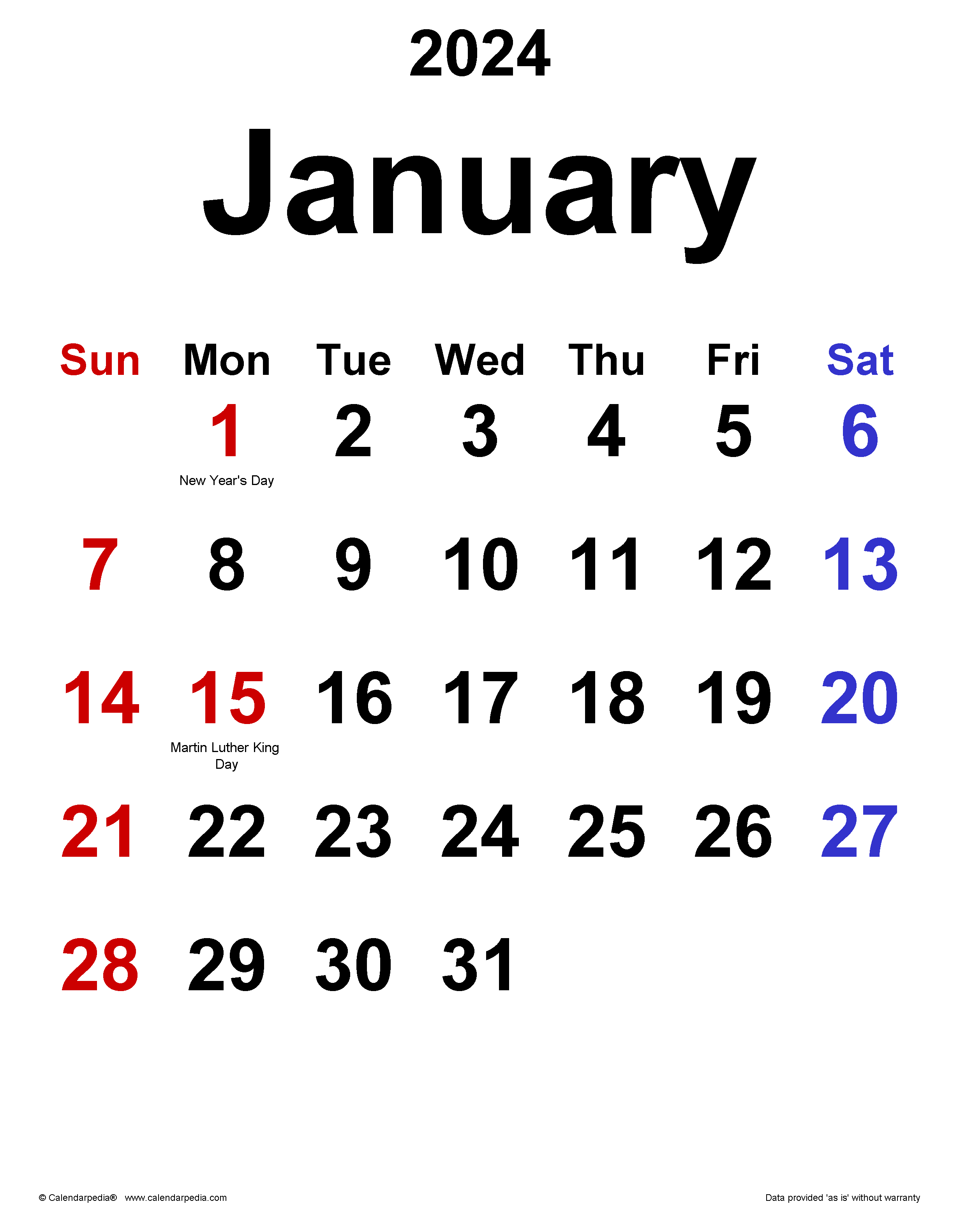 2462x3165 January 2024 Calendar. Templates for Word, Excel