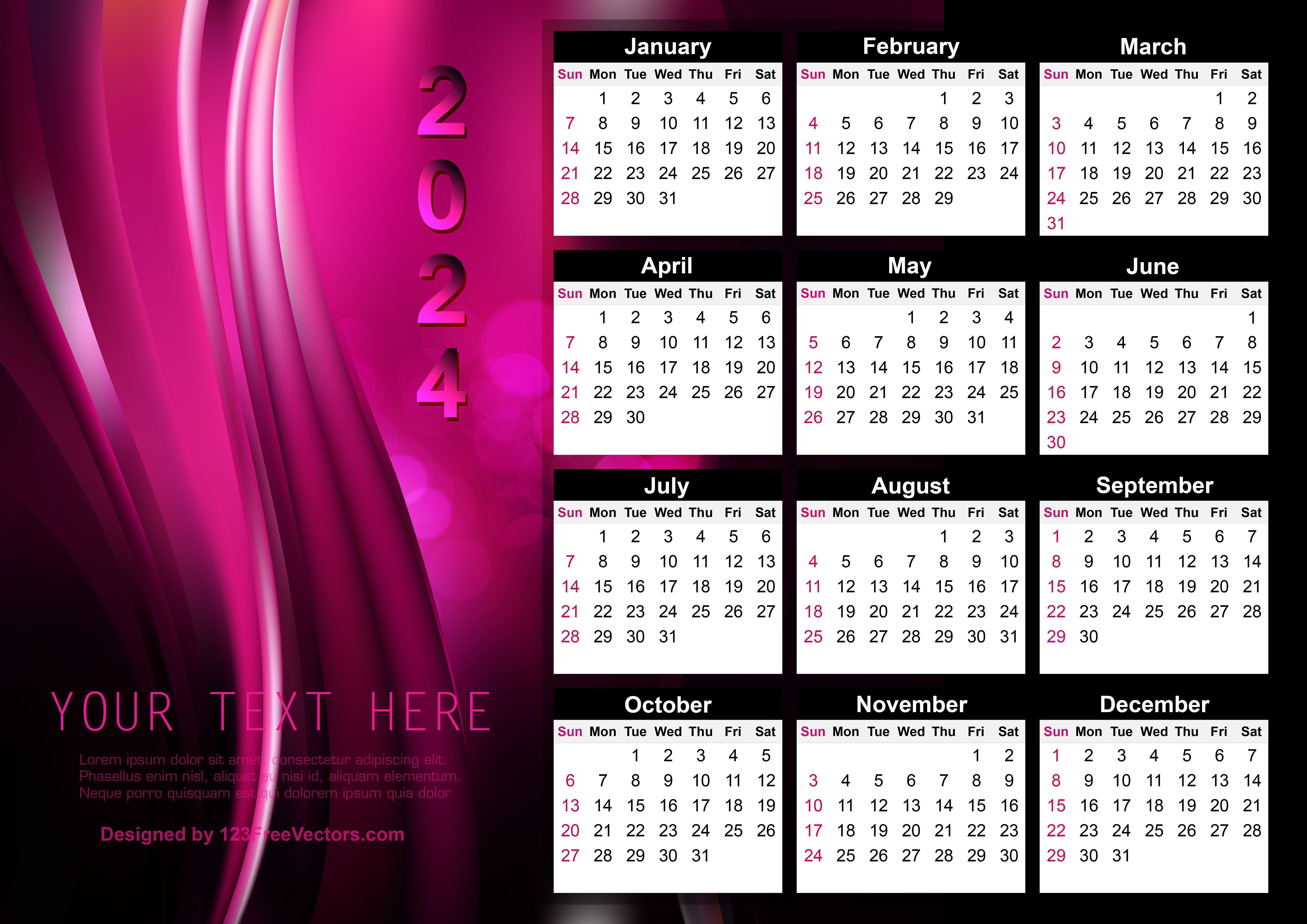 5846x4134 Free Calendar 2024 Template Design