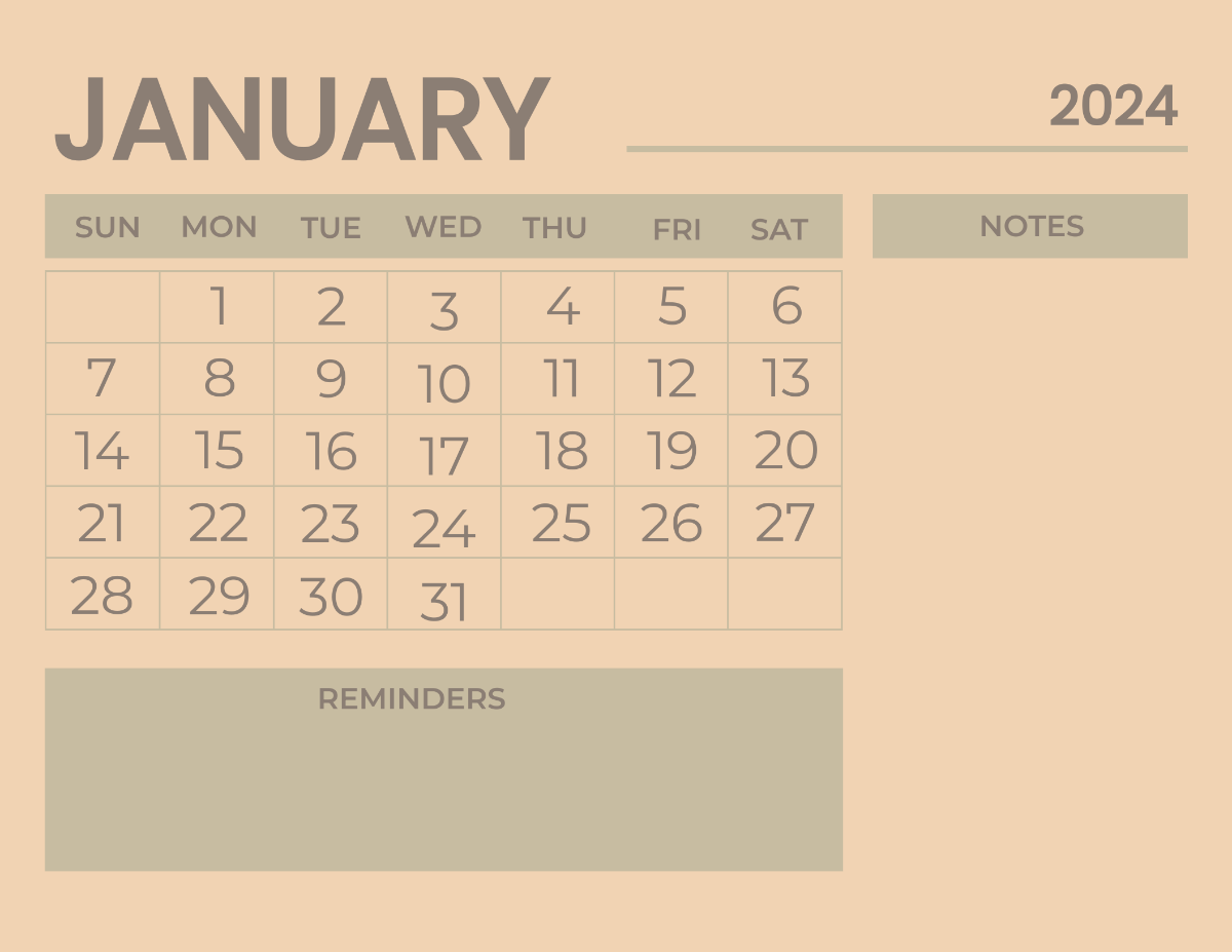 1200x927 FREE January Calendar 2024 Online & Download