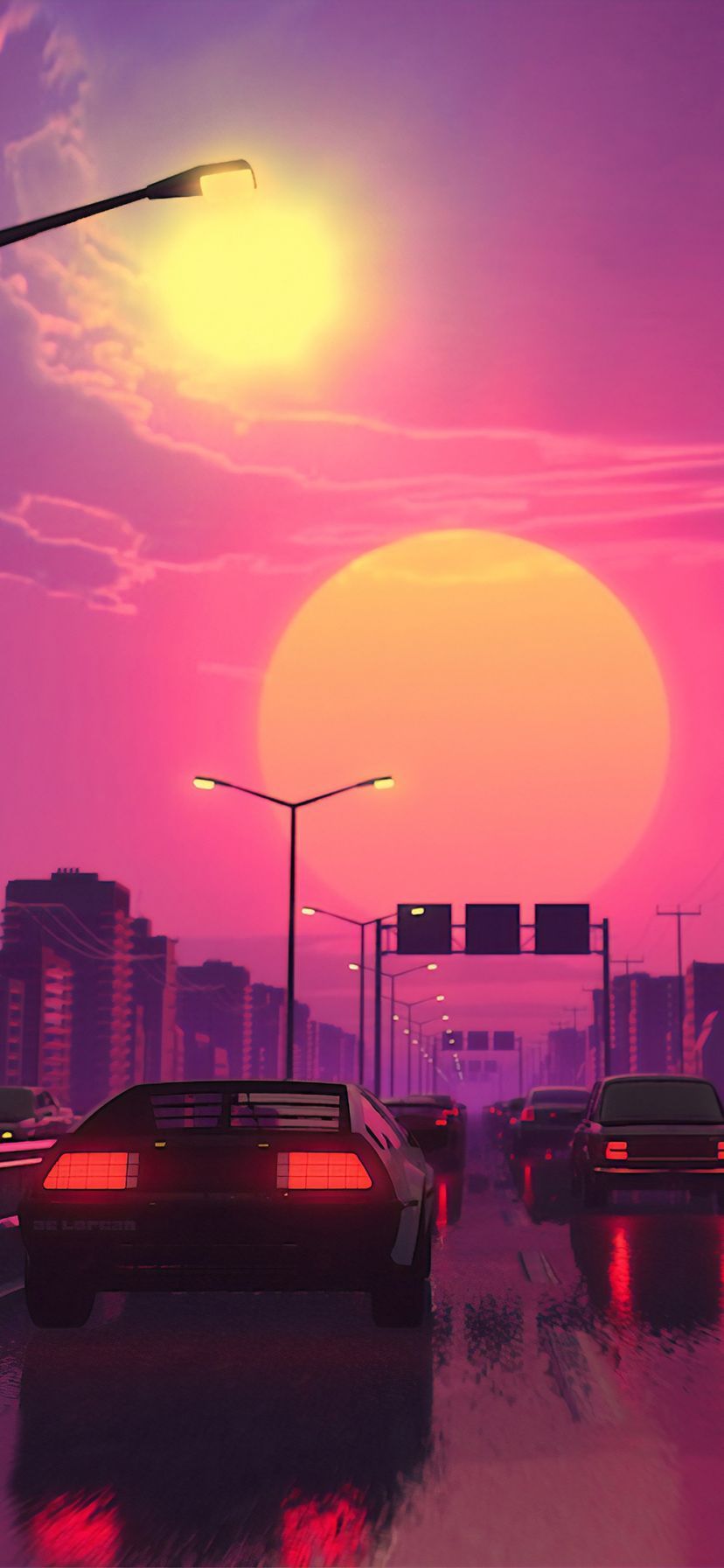 828x1792 Retrowave Phone Wallpaper