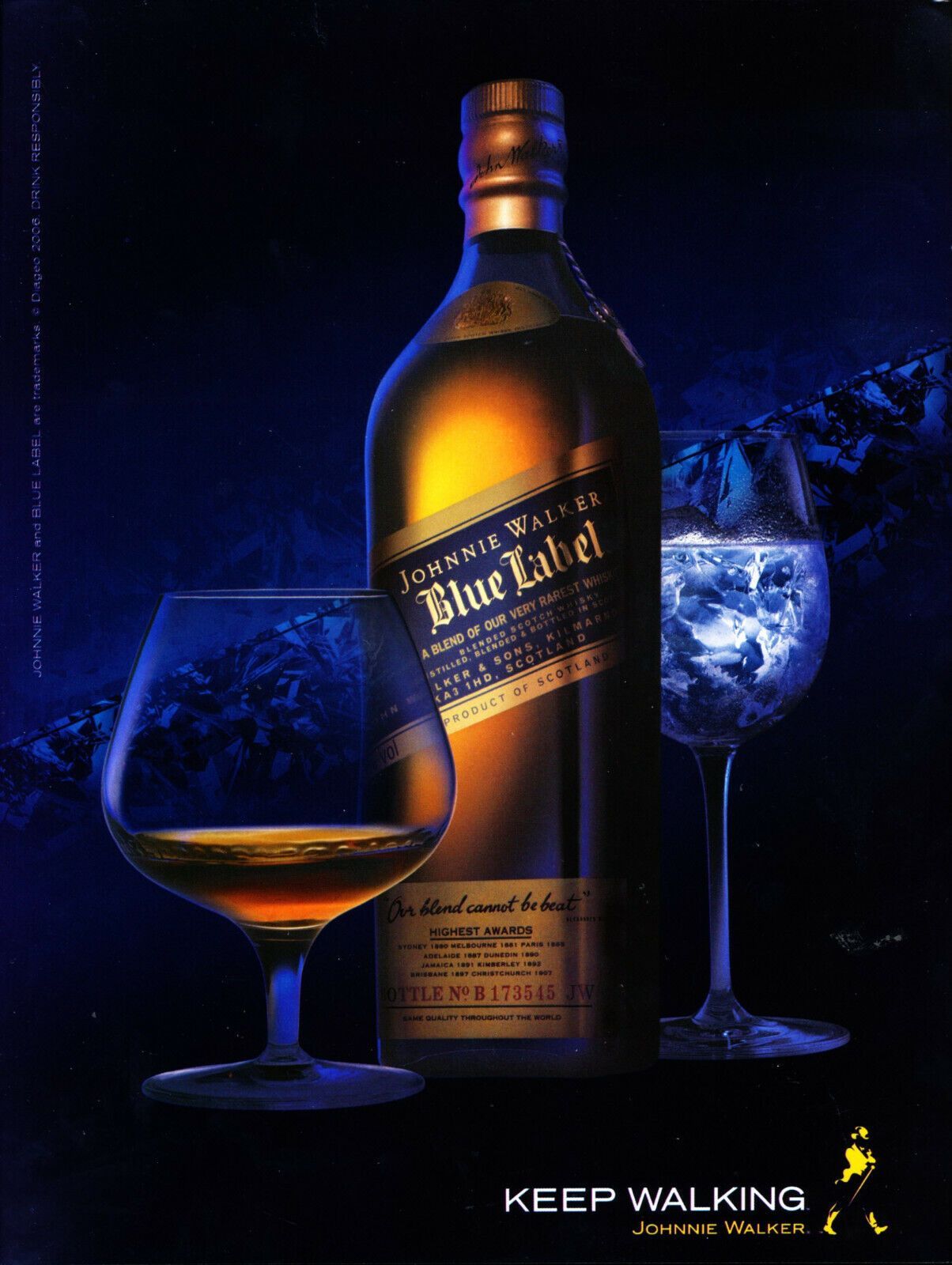 1204x1600 JOHNNIE WALKER WHISKY AD RARE 2006 BLUE LABEL KEEP WALKING