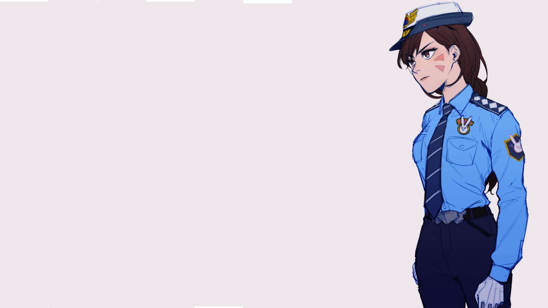 1920x1080 D.Va (Overwatch), police women, Overwatch, anime girls, anime, uniform, tie, hat, simple backgroundx1080 Wallpaper