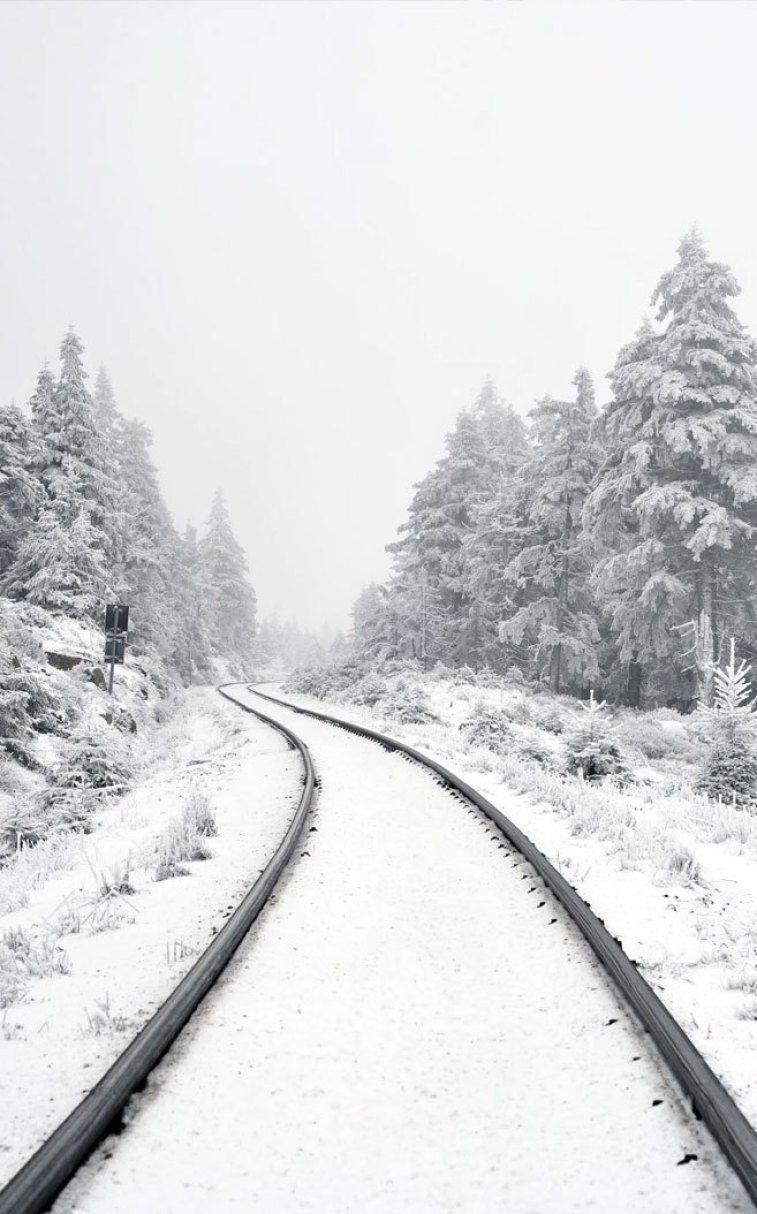 757x1214 Beautiful snow covers railway Wallpaper, iPhone