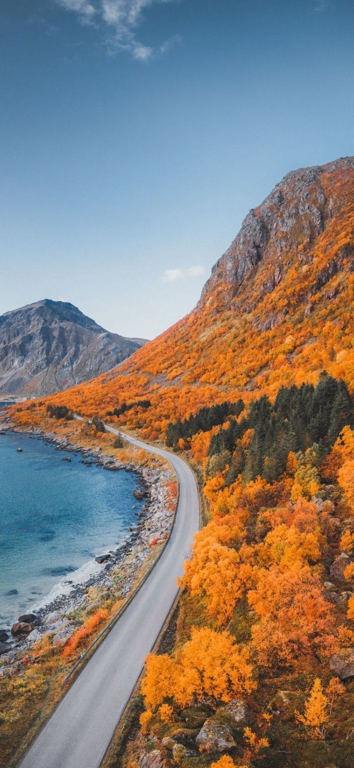 720x1560 Autumn mountain side road. New nature wallpaper, Cool landscapes, Best nature image