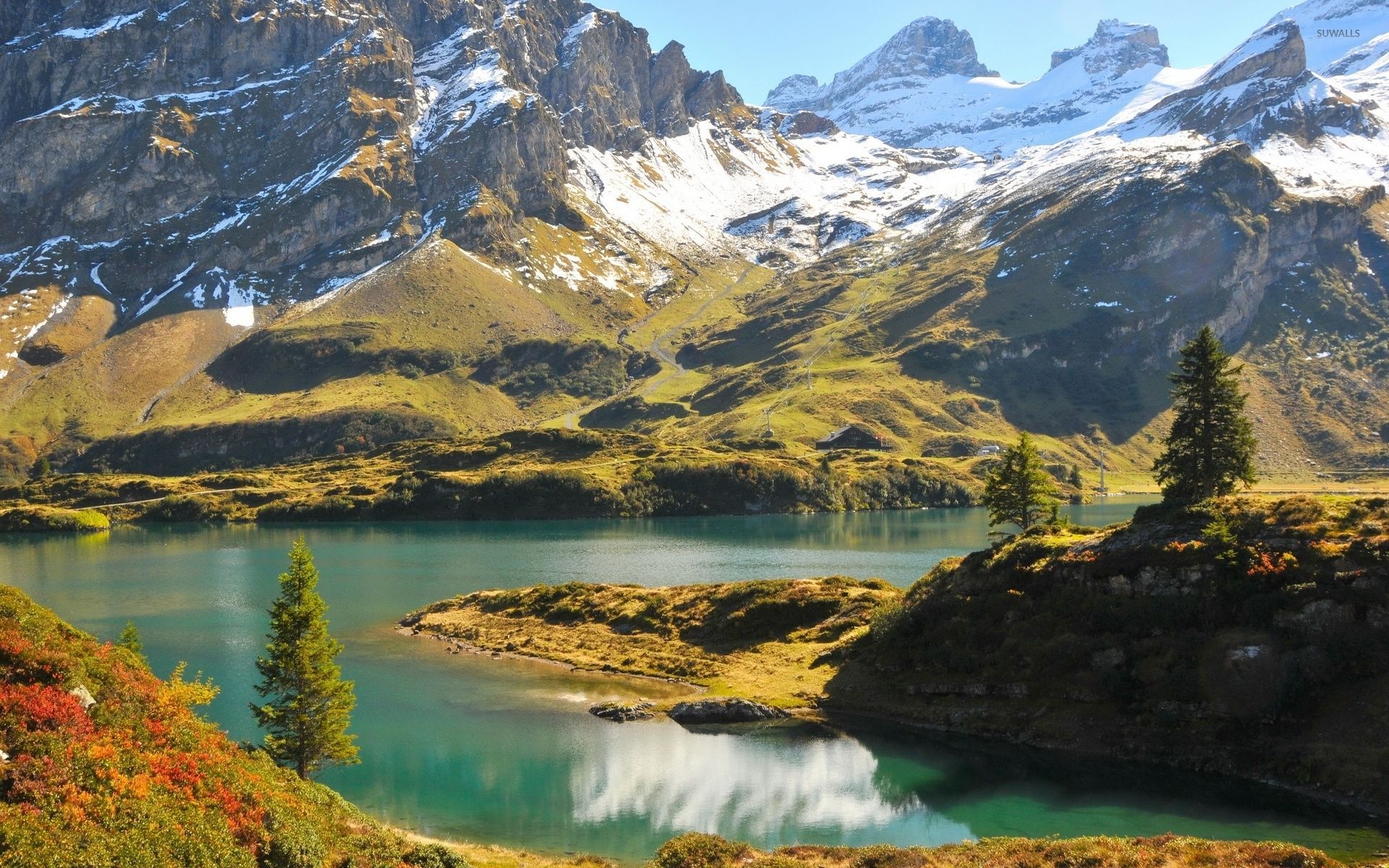 1920x1200 High mountains at the lake side wallpaper wallpaper