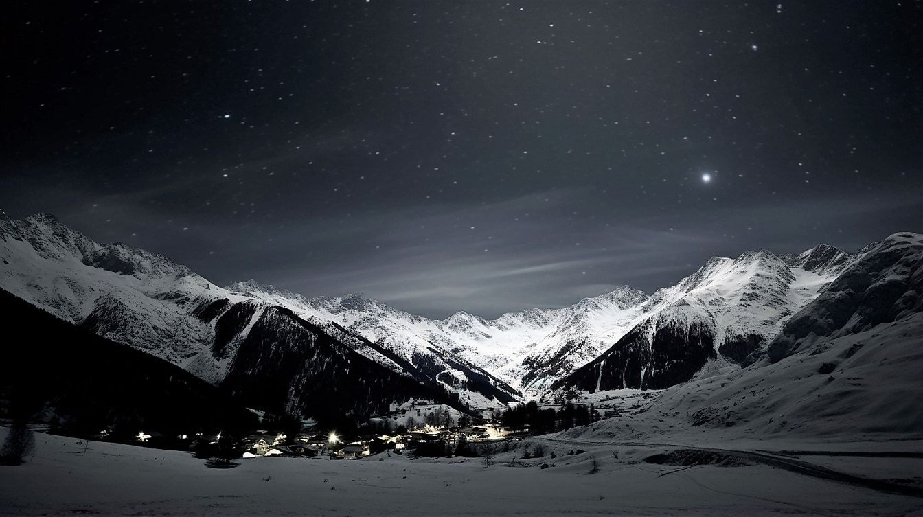1344x753 Free picture: Dark night sky in mountainside resort area