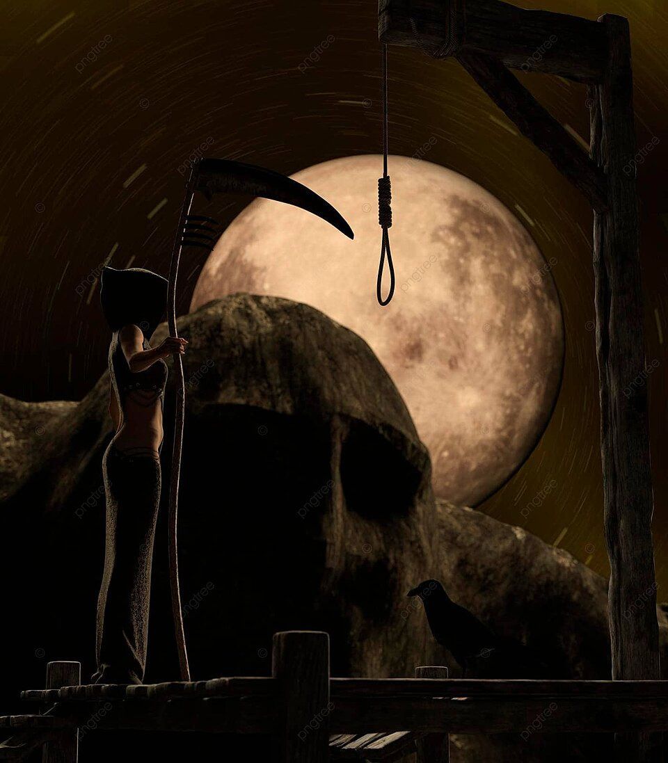 960x1097 Spooky Gallows With Death Angel And Crow Illustration Rope Spooky Photo Background And Picture For Free Download