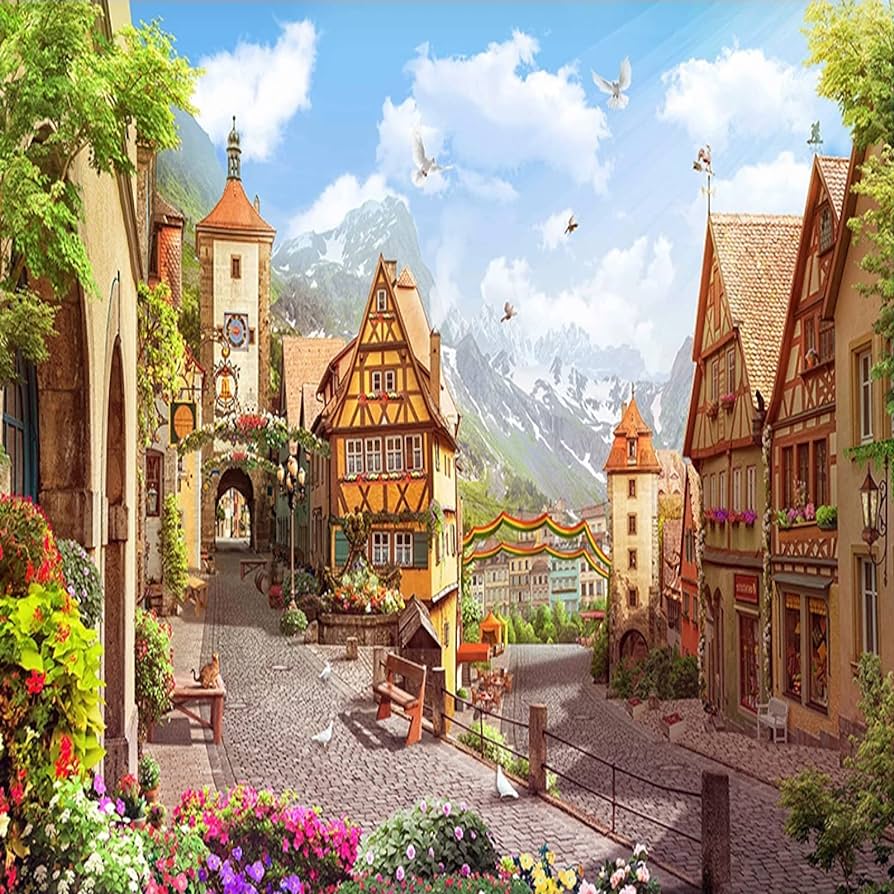 894x894 YOUPO Movable Mural, European Town Street View 3D Photo Wallpaper, Living Room, Restaurant, café, Wall Decoration Painting : Tools & Home Improvement