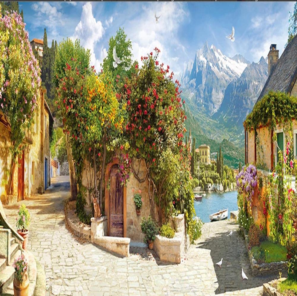 1000x997 Custom 3D Poster Photo Wallpaper Retro European Small Town Landscape Large Mural Coffee Shop Restaurant Background Wall Painting 150 * 105Cm : Amazon.co.uk: DIY & Tools