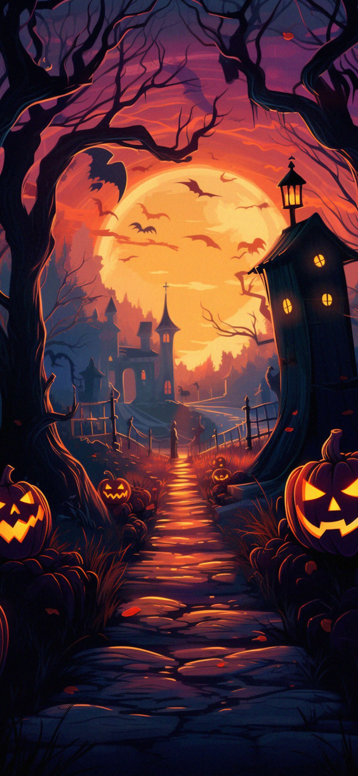 1183x2560 Halloween Cartoon Aesthetic Wallpaper Wallpaper HD