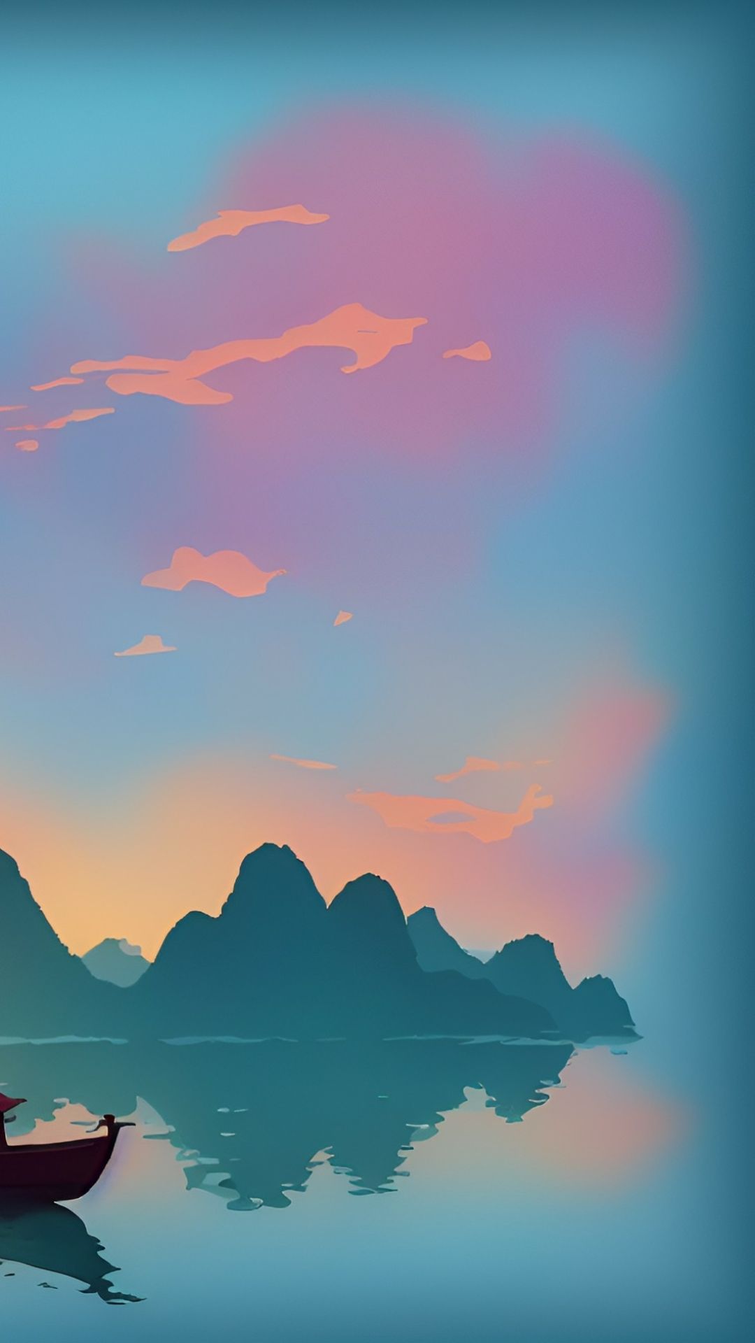 1080x1920 A boat in the river of Ninh Binh with sunset background view, pastel tetradic colours