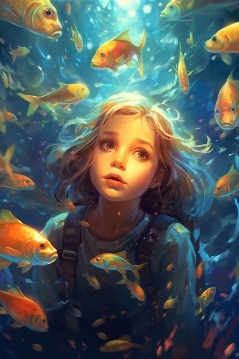 800x1200 Digital Wallpaper: Cartoon Girl under the Sea