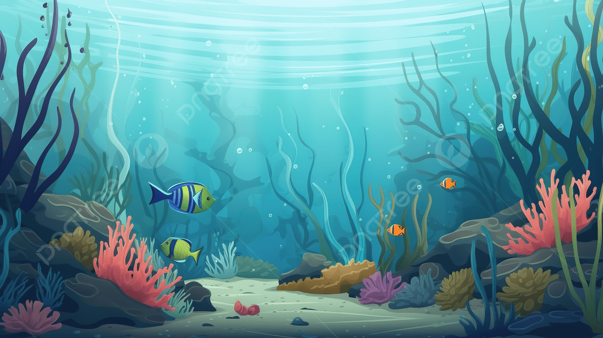 1200x673 Cartoon Ocean With Many Plants Under The Water Background, Under Sea Picture, Sea, Nature Background Image And Wallpaper for Free Download