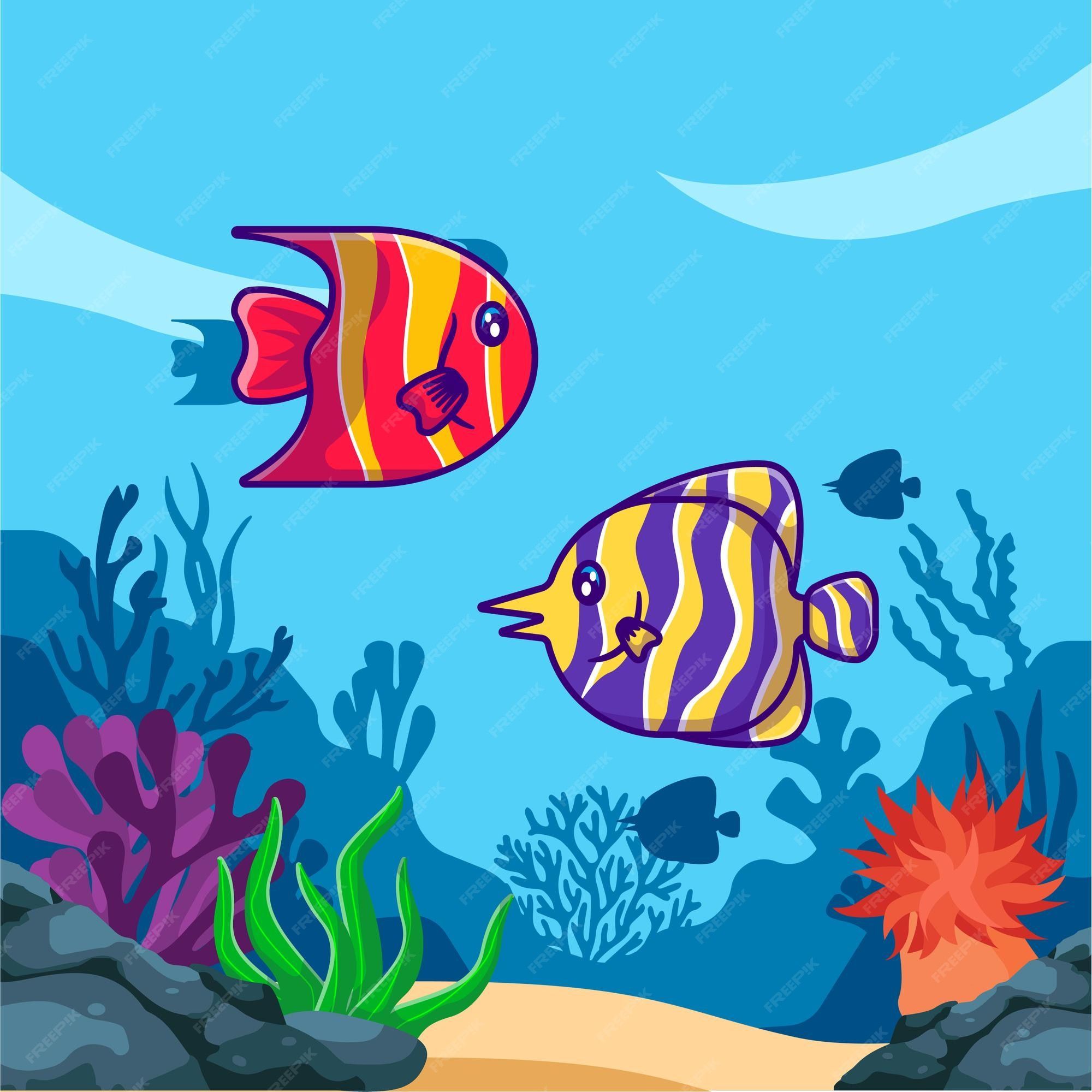 2000x2000 Premium Vector. Cute fish animal in ocean cartoon illustration