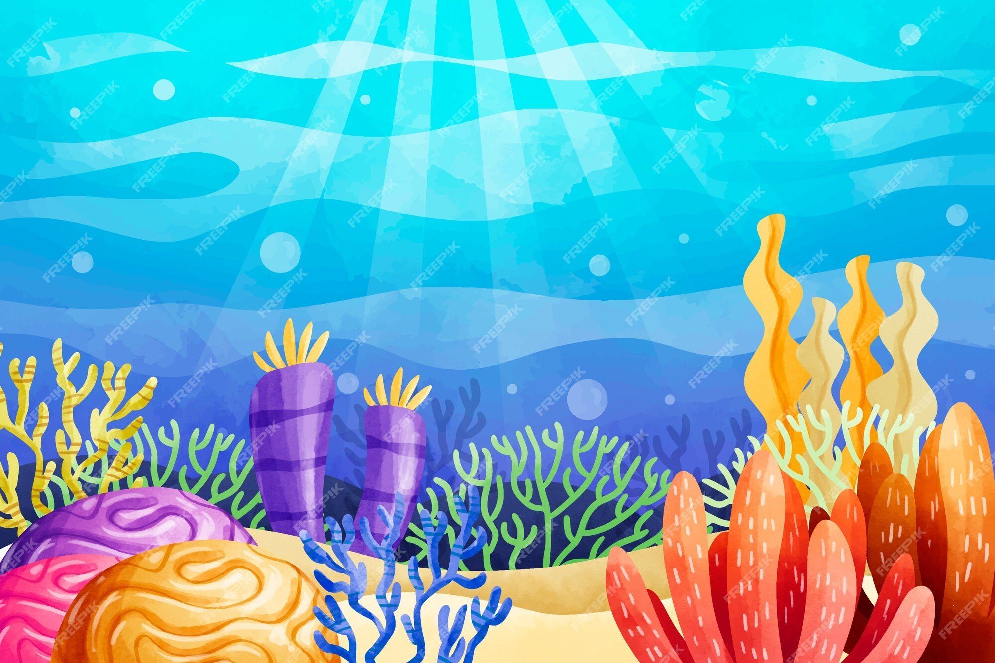 2000x1333 Free Vector. Cartoon style sea landscape