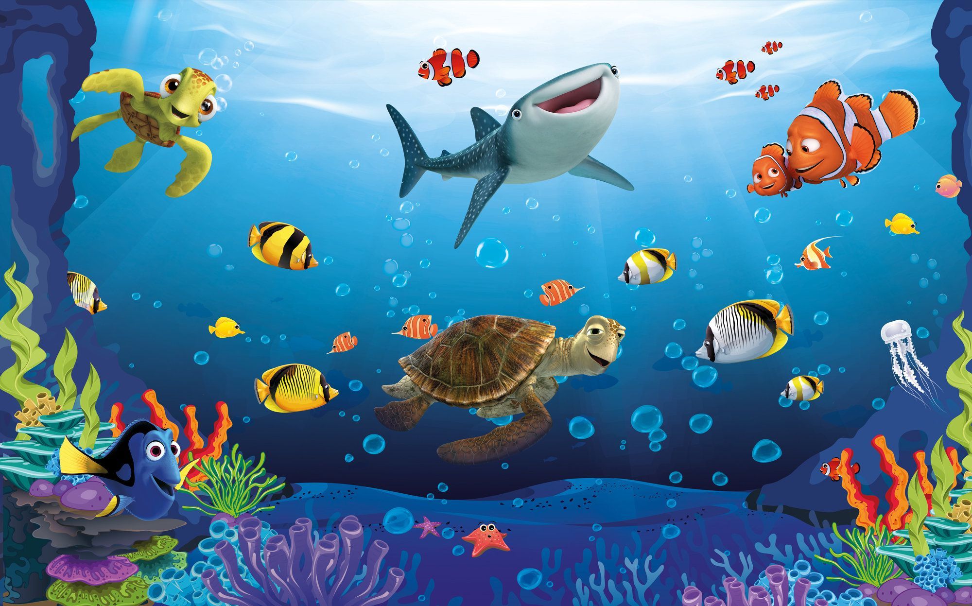 2000x1247 Under Water Kids Wallpaper Fish Nemo Wall Mural for Kids